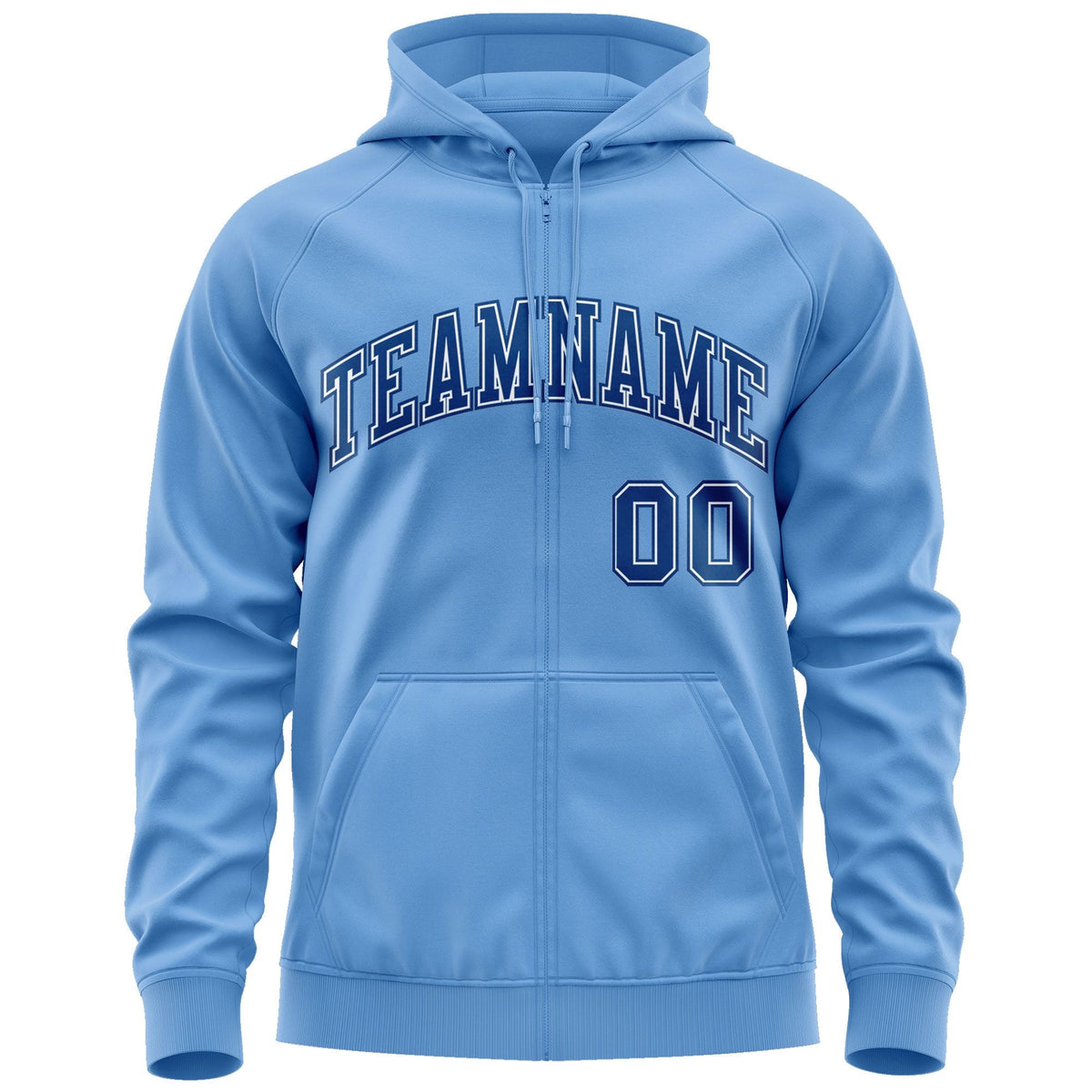 Custom Stitched Lt Blue Royal-White Sports Full-Zip Sweatshirt Hoodie| KXKSHOP