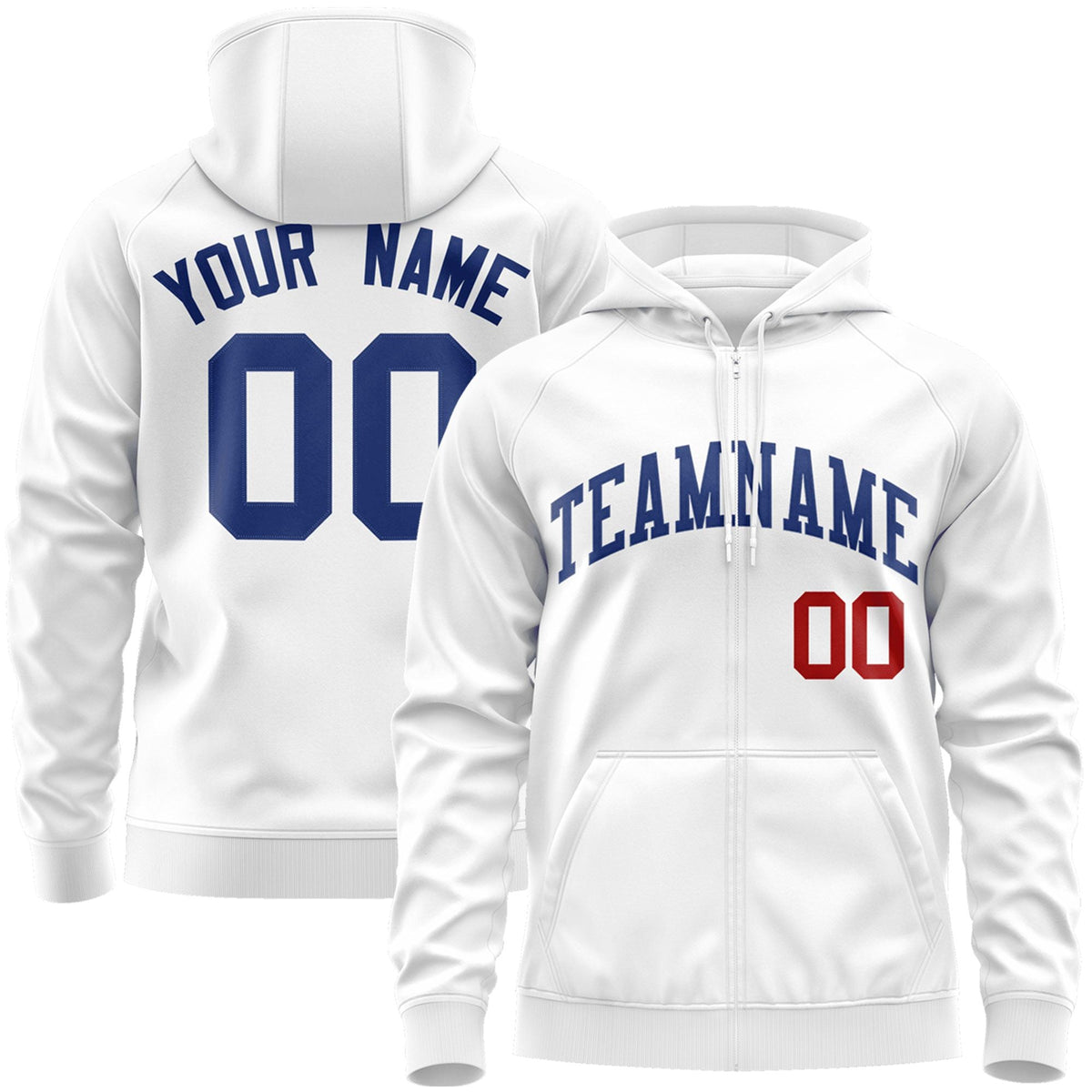Custom Stitched White Royal Sports Full-Zip Sweatshirt Hoodie| KXKSHOP