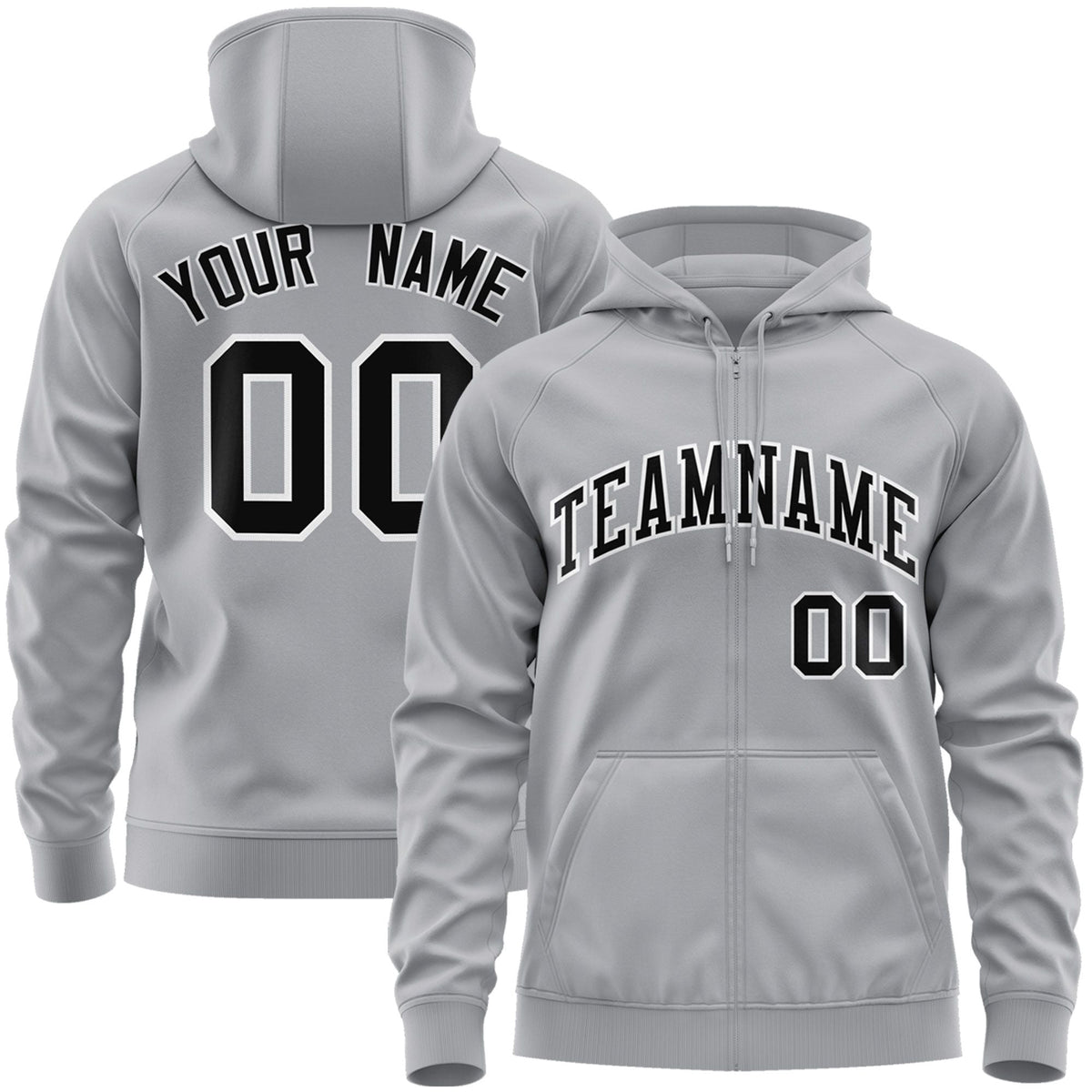 Custom Stitched Gray Black-White Sports Full-Zip Sweatshirt Hoodie| KXKSHOP