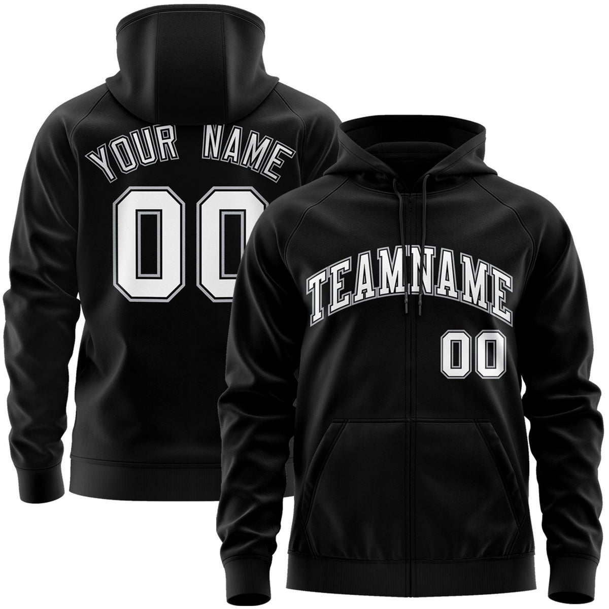 Custom Stitched Black White Sports Full-Zip Sweatshirt Hoodie| KXKSHOP