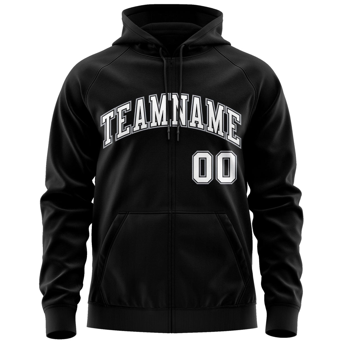 Custom Stitched Black White Sports Full-Zip Sweatshirt Hoodie| KXKSHOP