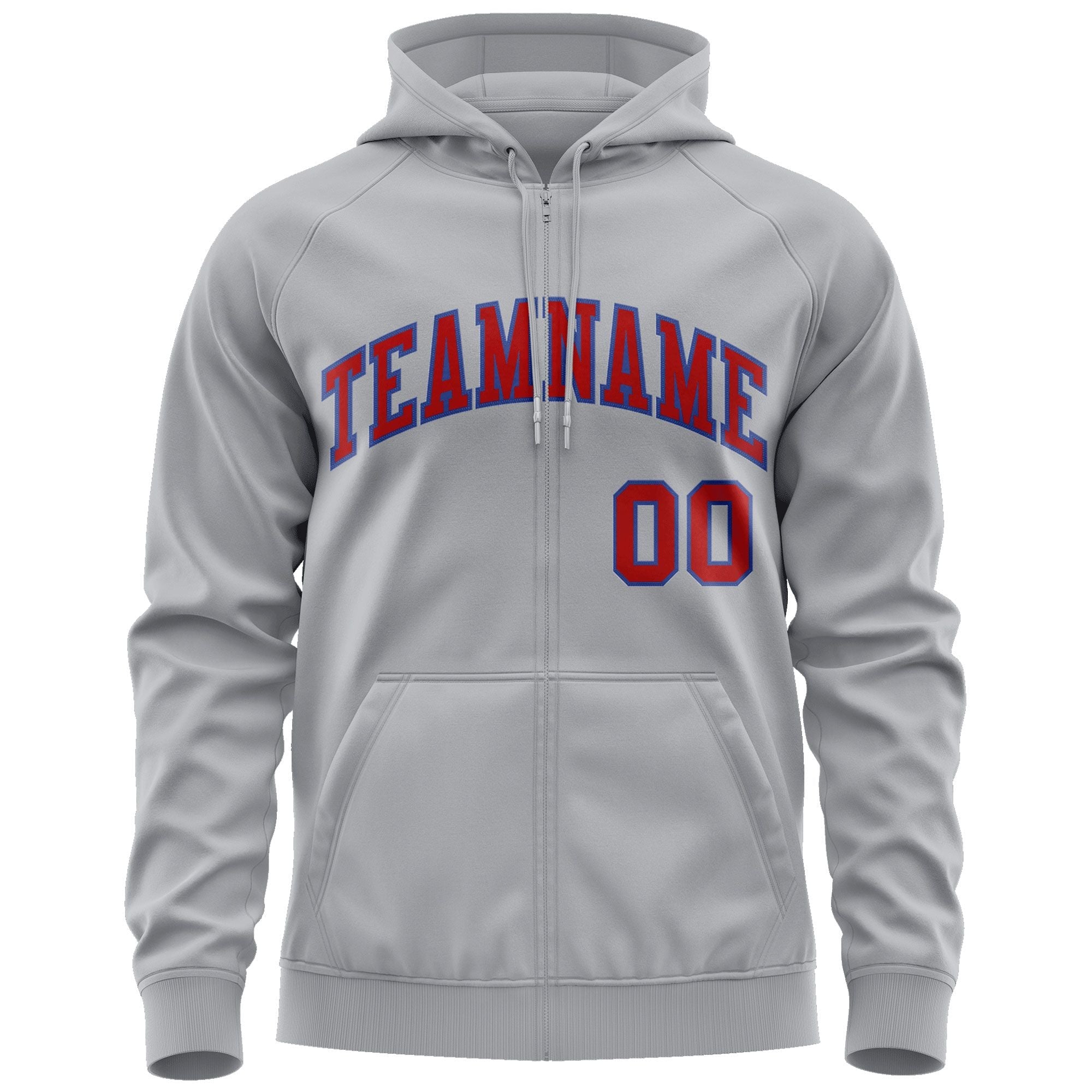 Custom Stitched Gray Red-Royal Sports Full-Zip Sweatshirt Hoodie| KXKSHOP