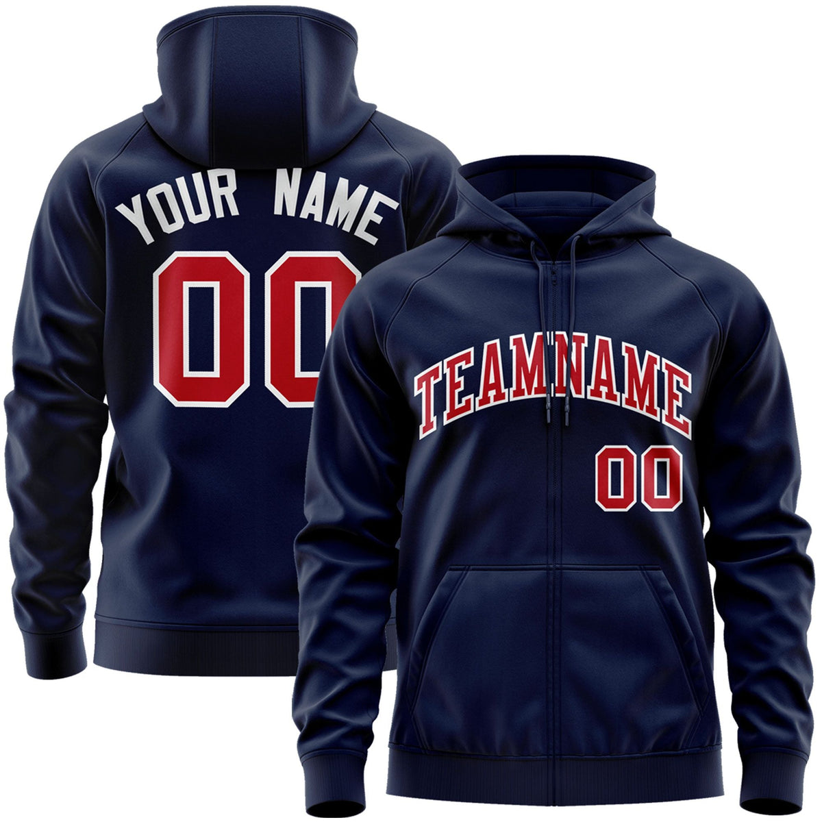 Custom Stitched Navy Red-White Sports Full-Zip Sweatshirt Hoodie| KXKSHOP