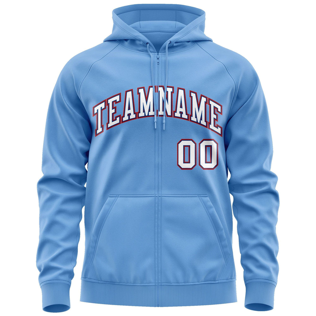 Custom Stitched Light Blue White-Red Sports Full-Zip Sweatshirt Hoodie| KXKSHOP