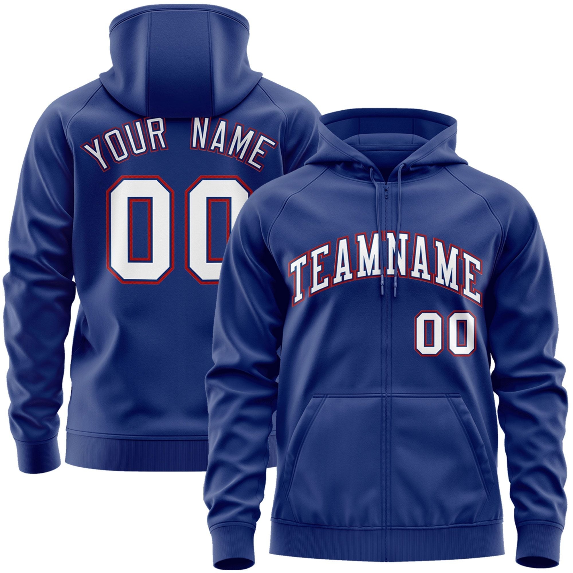 Custom Stitched Royal White-Red Sports Full-Zip Sweatshirt Hoodie| KXKSHOP