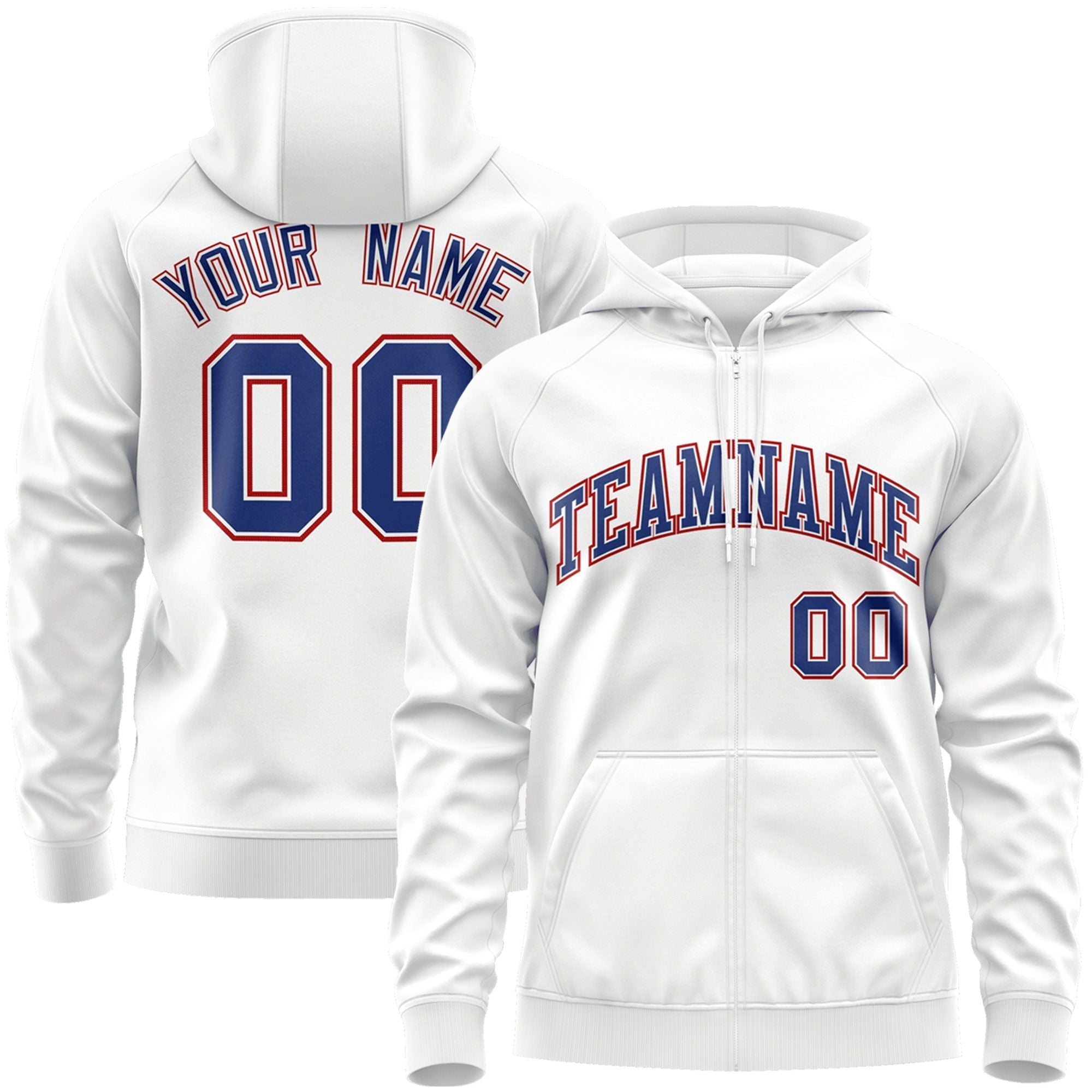 Custom Stitched White Royal-Red Sports Full-Zip Sweatshirt Hoodie| KXKSHOP