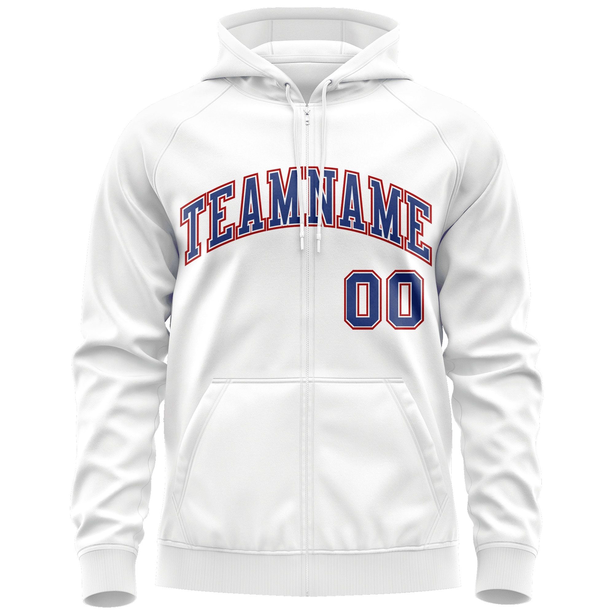 Custom Stitched White Royal-Red Sports Full-Zip Sweatshirt Hoodie| KXKSHOP