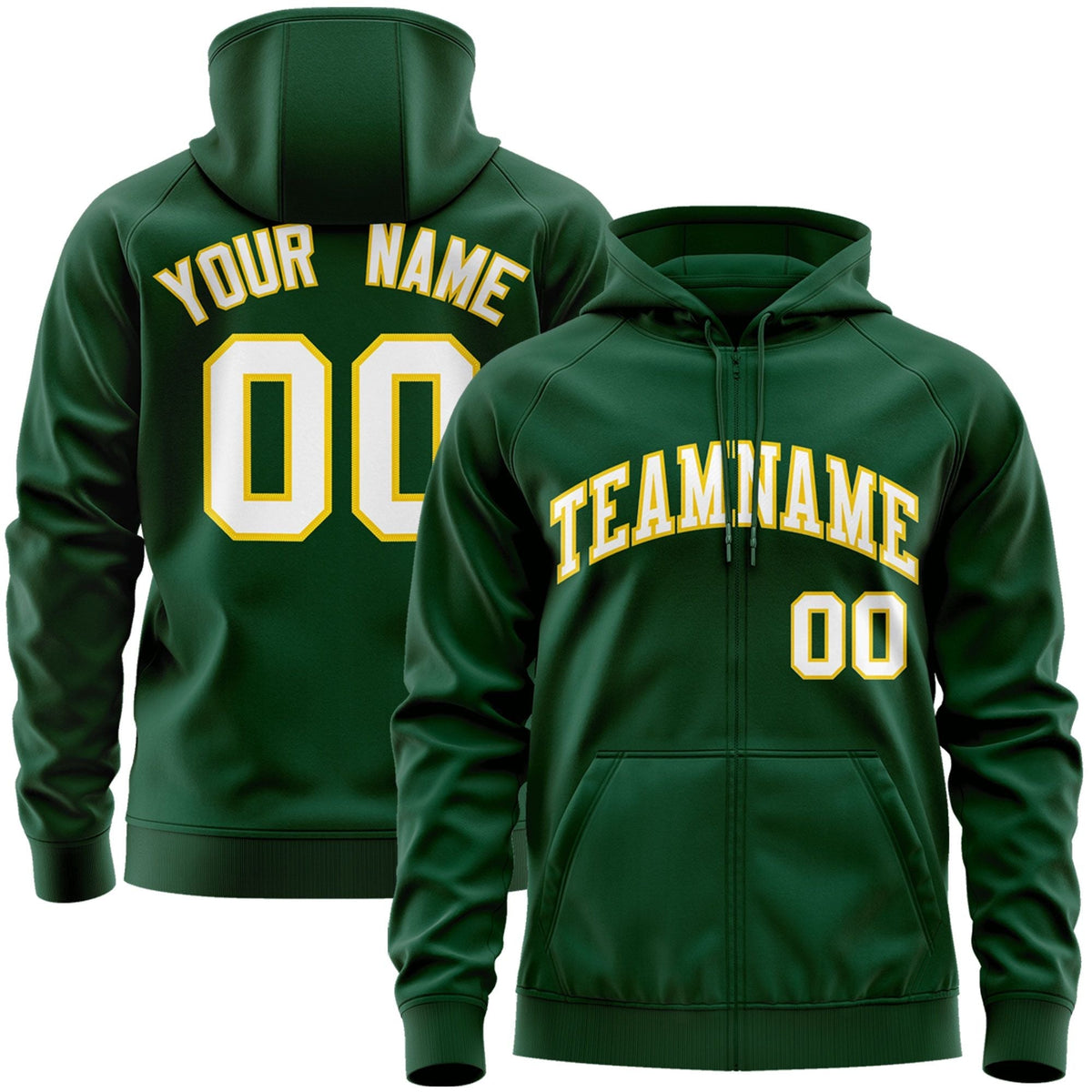 Custom Stitched Green White-Gold Sports Full-Zip Sweatshirt Hoodie| KXKSHOP