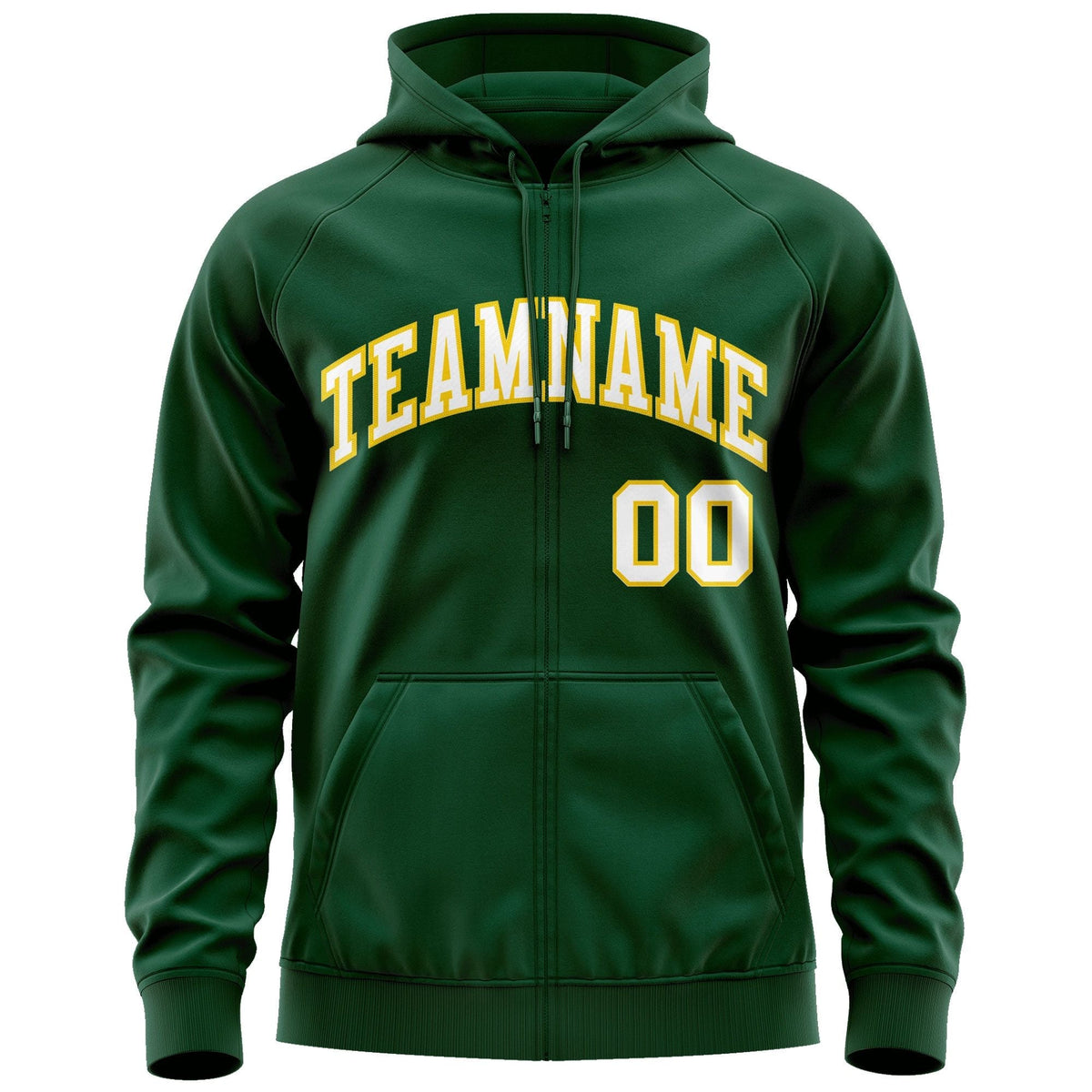 Custom Stitched Green White-Gold Sports Full-Zip Sweatshirt Hoodie| KXKSHOP