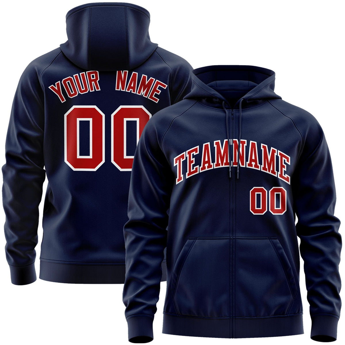 Custom Stitched Navy Red-White Sports Full-Zip Sweatshirt Hoodie| KXKSHOP