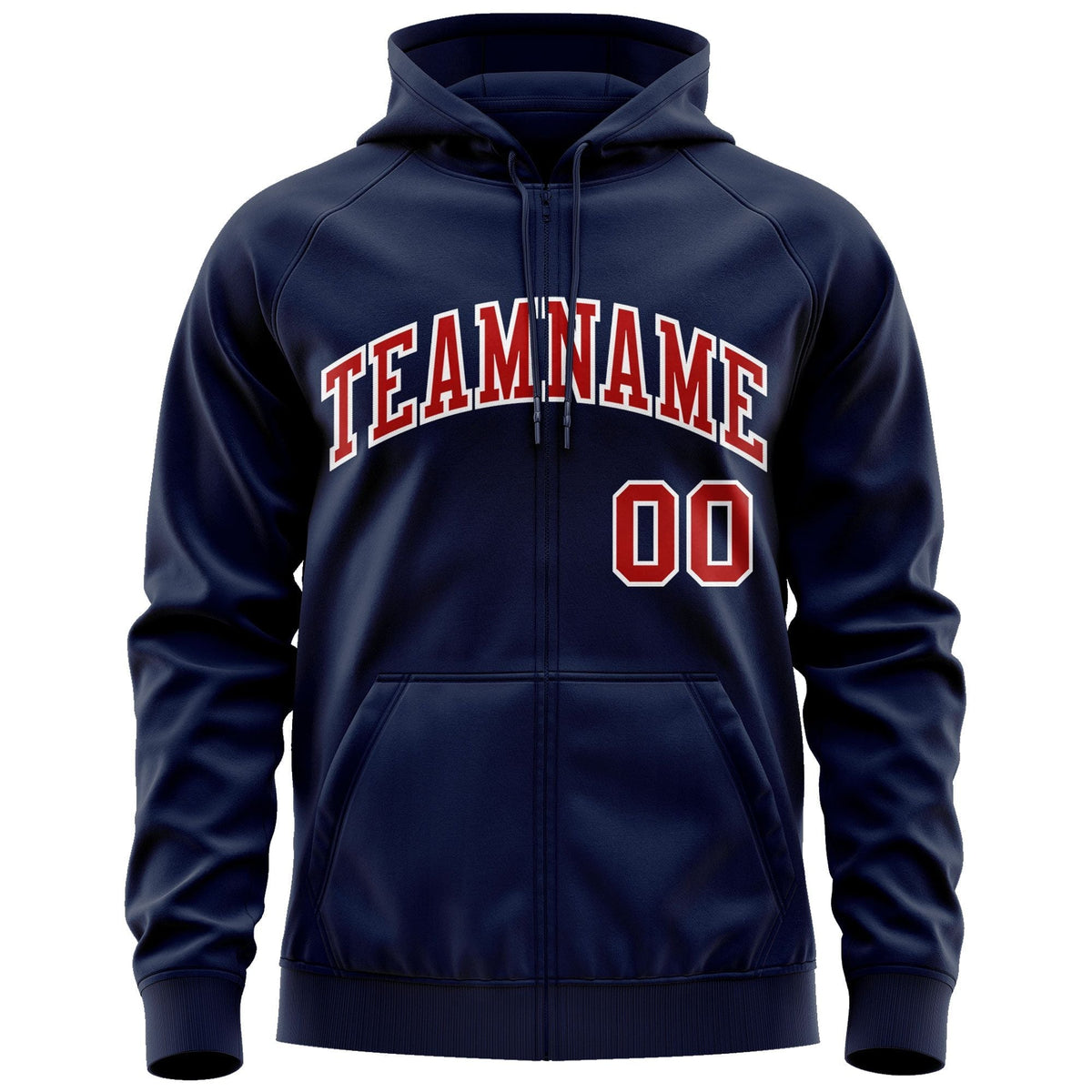 Custom Stitched Navy Red-White Sports Full-Zip Sweatshirt Hoodie| KXKSHOP