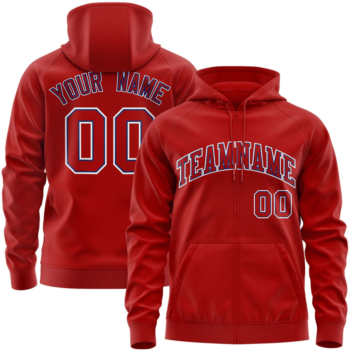 Custom Stitched Red Royal-White Sports Full-Zip Sweatshirt Hoodie| KXKSHOP