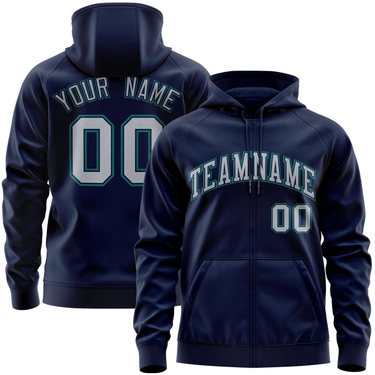 Custom Stitched Navy Gray-Aqua Sports Full-Zip Sweatshirt Hoodie| KXKSHOP