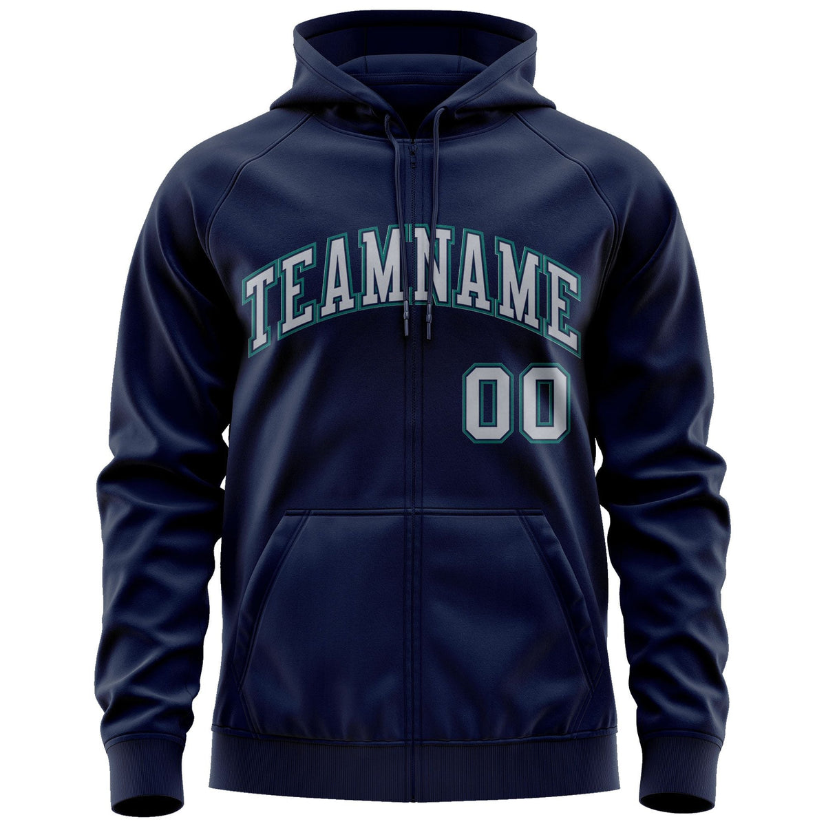 Custom Stitched Navy Gray-Aqua Sports Full-Zip Sweatshirt Hoodie| KXKSHOP