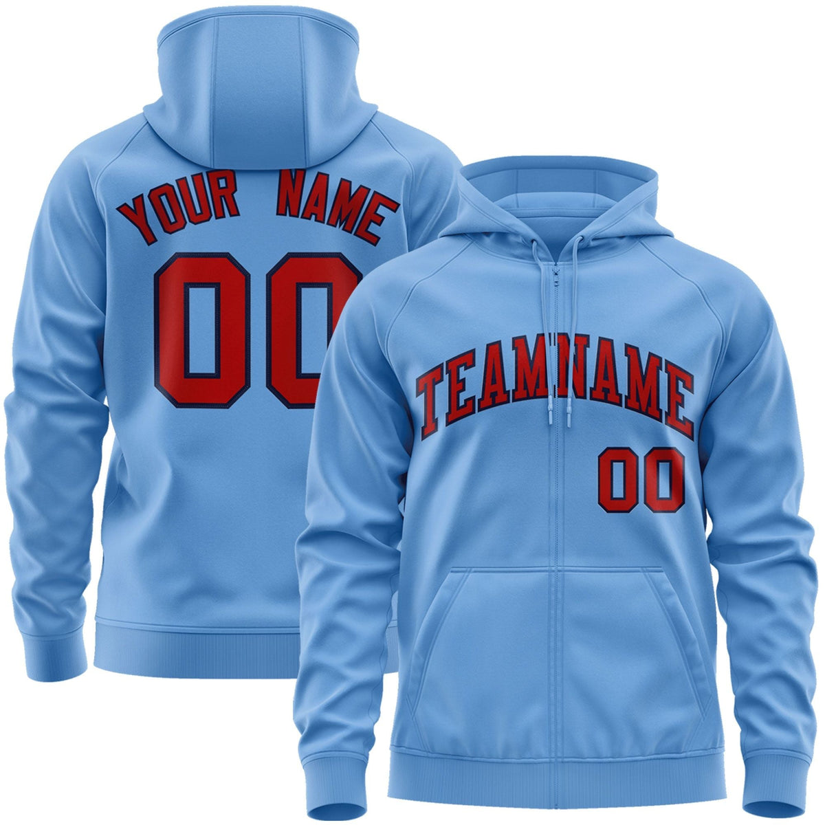 Custom Stitched Lt Blue Red-Navy Sports Full-Zip Sweatshirt Hoodie| KXKSHOP