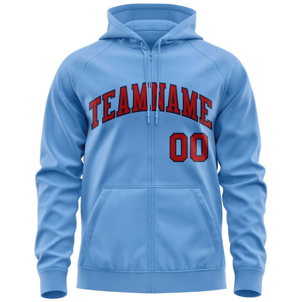Custom Stitched Lt Blue Red-Navy Sports Full-Zip Sweatshirt Hoodie| KXKSHOP