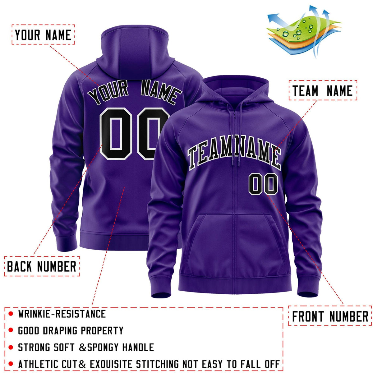 Custom Stitched Purple Black-White Sports Full-Zip Sweatshirt Hoodie| KXKSHOP