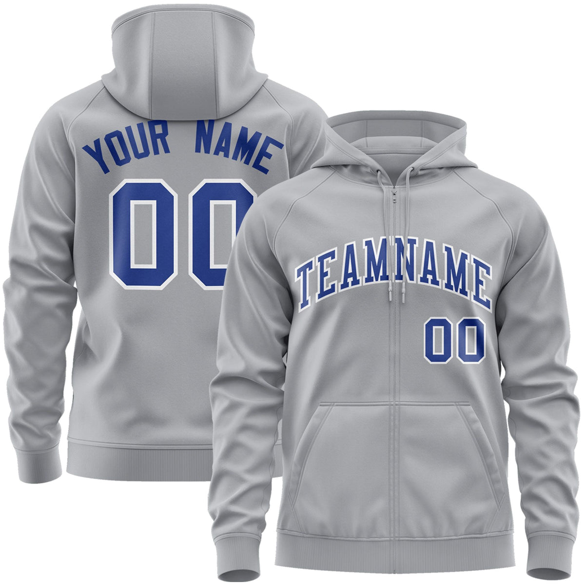 Custom Stitched Gray Royal-White Sports Full-Zip Sweatshirt Hoodie| KXKSHOP