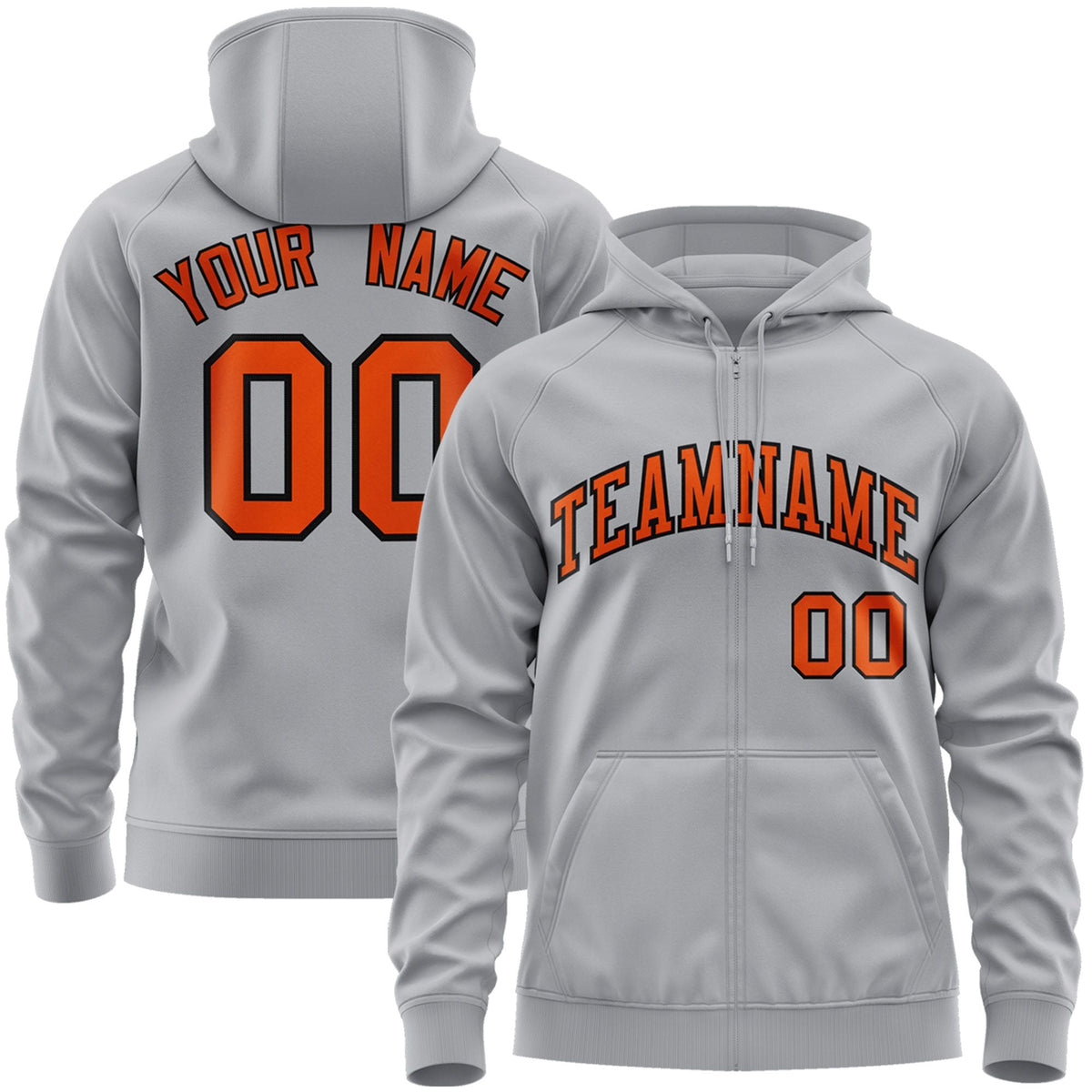 Custom Stitched Gray Orange-Black Sports Full-Zip Sweatshirt Hoodie| KXKSHOP