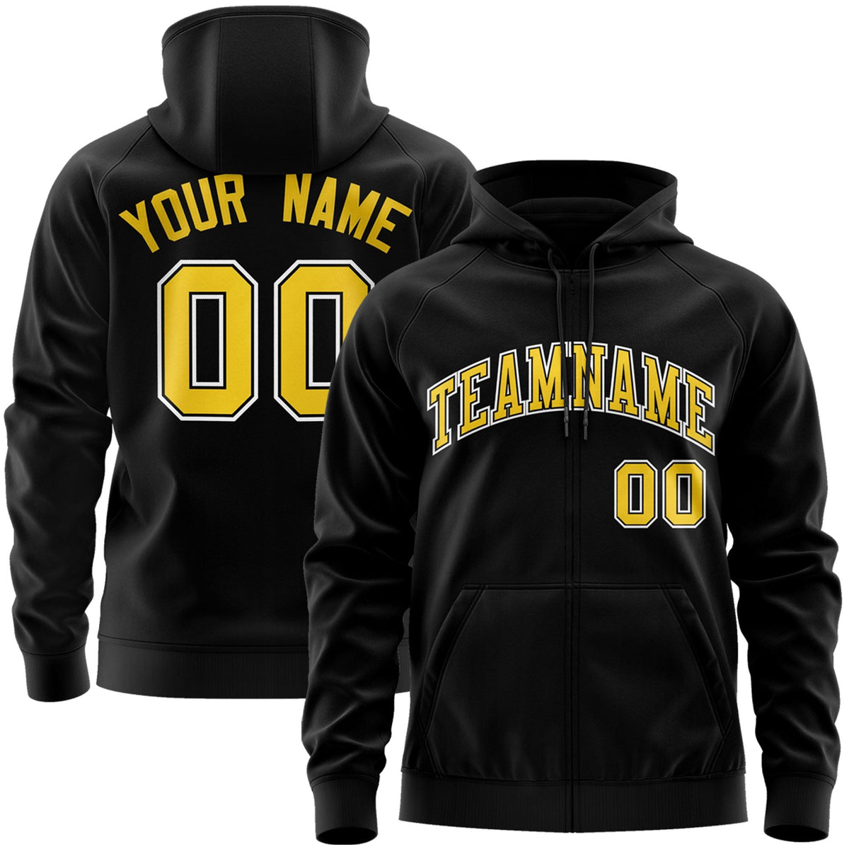 Custom Stitched Black Gold-White Sports Full-Zip Sweatshirt Hoodie| KXKSHOP