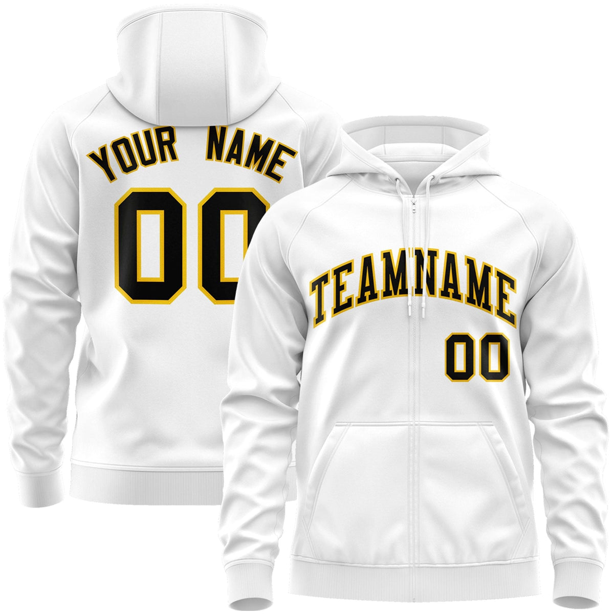 Custom Stitched White Black-Gold Sports Full-Zip Sweatshirt Hoodie| KXKSHOP