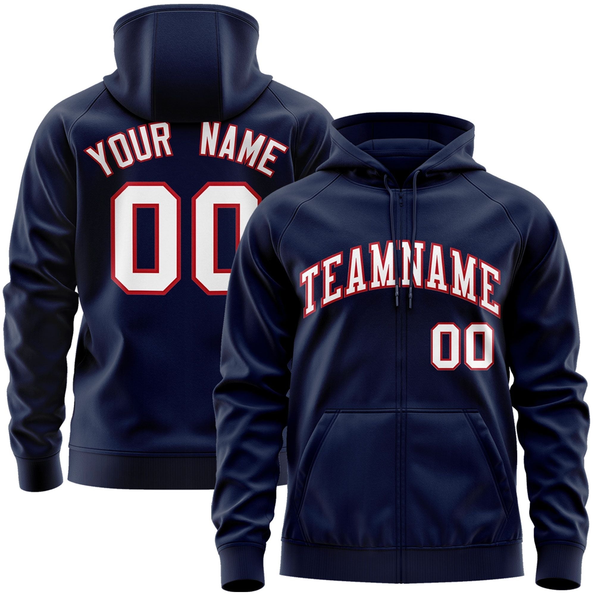 Custom Stitched Navy White-Red Sports Full-Zip Sweatshirt Hoodie| KXKSHOP
