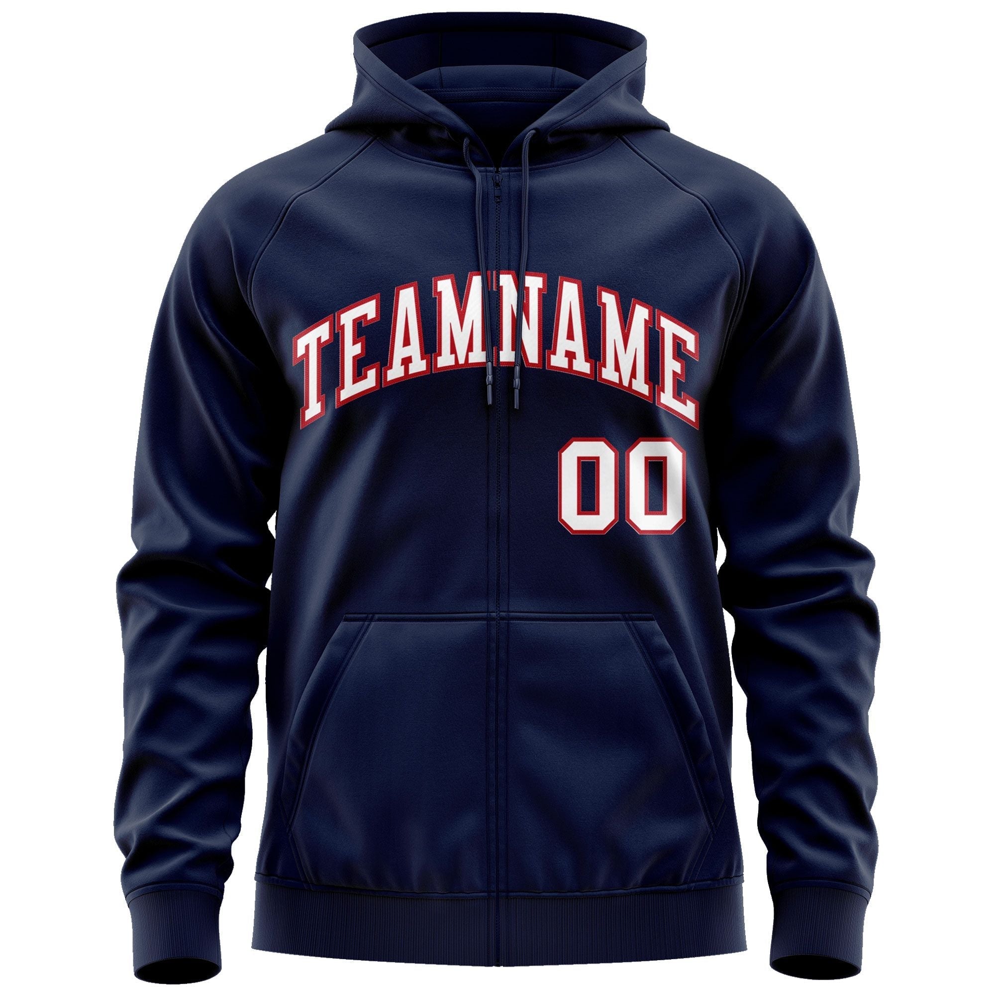 Custom Stitched Navy White-Red Sports Full-Zip Sweatshirt Hoodie| KXKSHOP