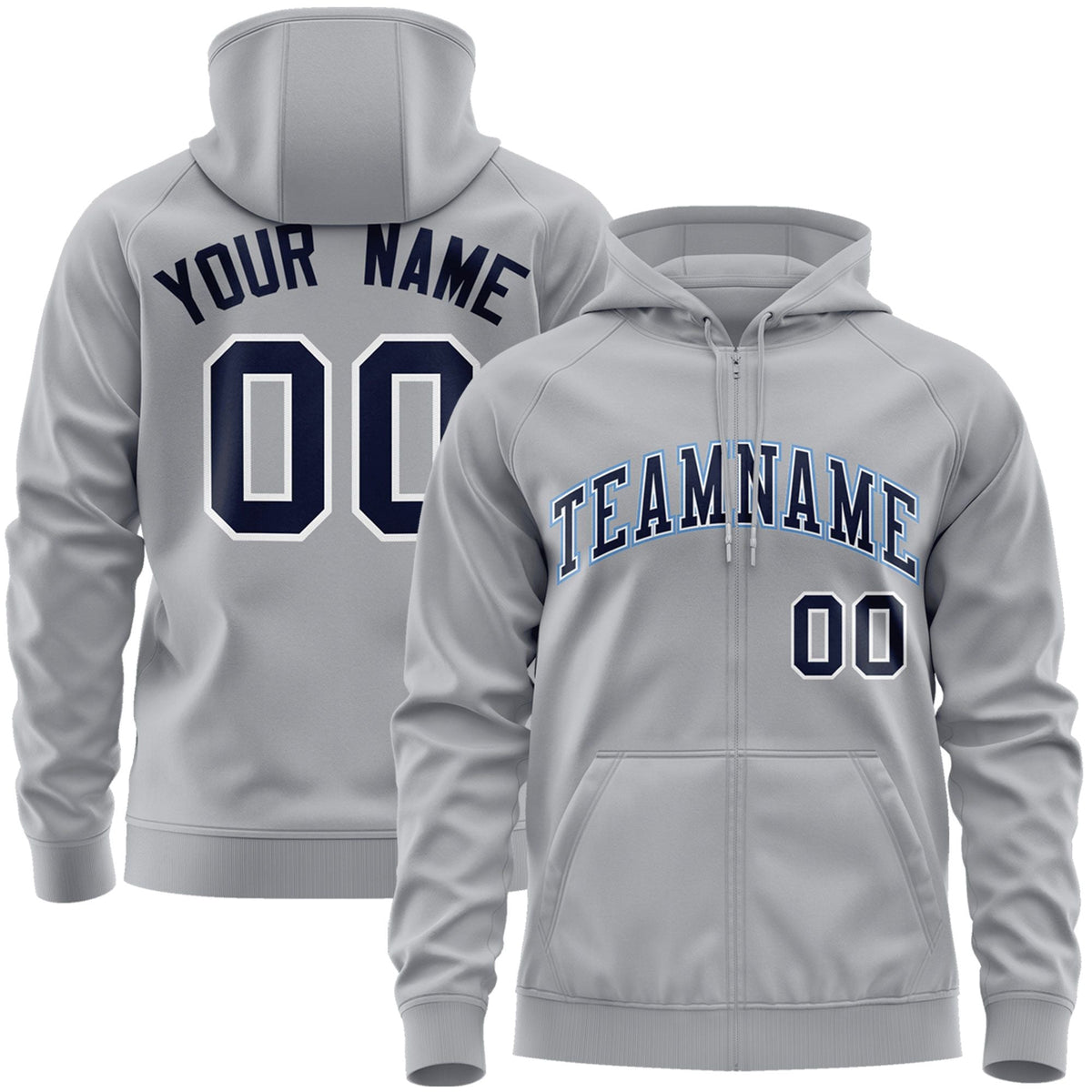 Custom Stitched Gray Navy-Light Blue Sports Full-Zip Sweatshirt Hoodie| KXKSHOP