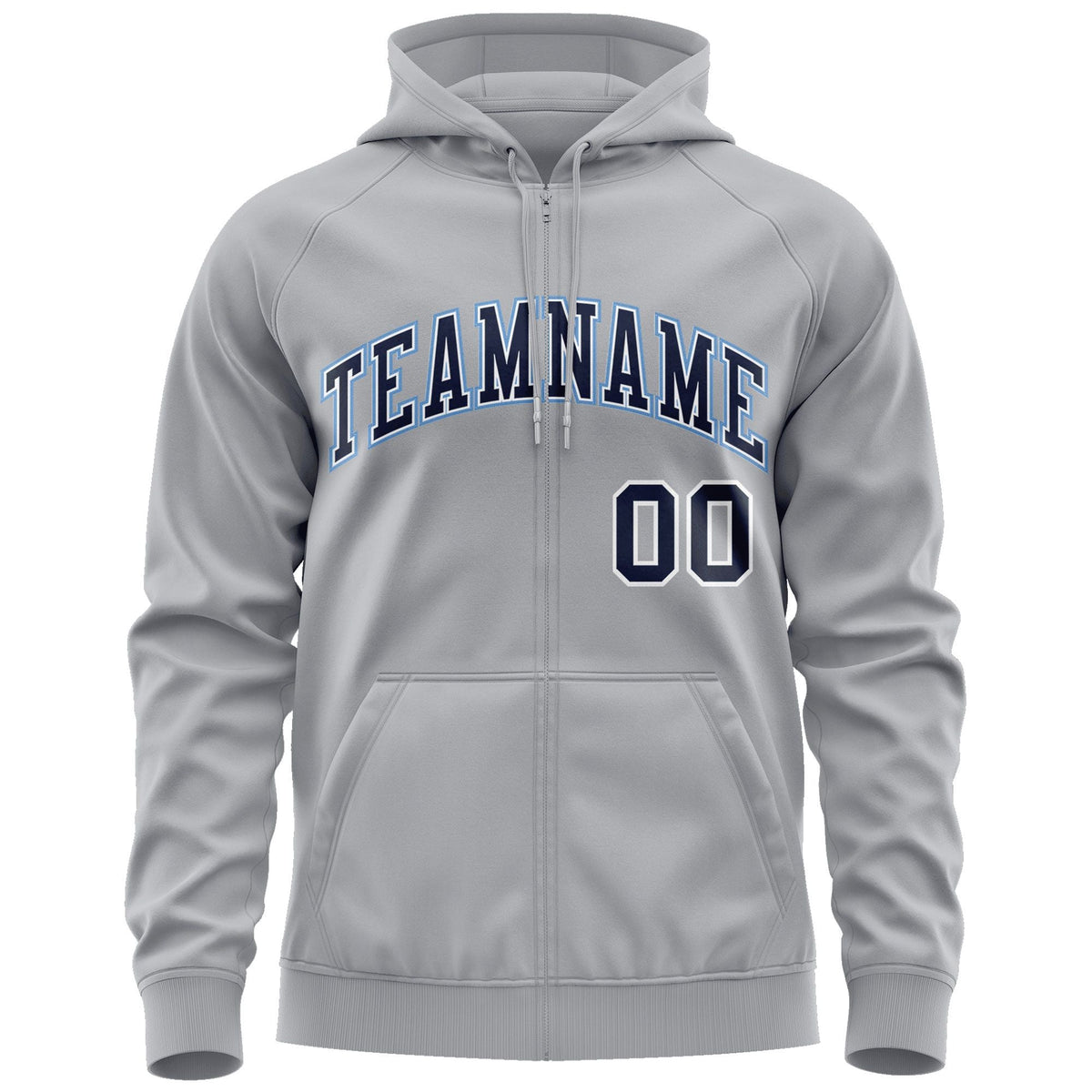 Custom Stitched Gray Navy-Light Blue Sports Full-Zip Sweatshirt Hoodie| KXKSHOP