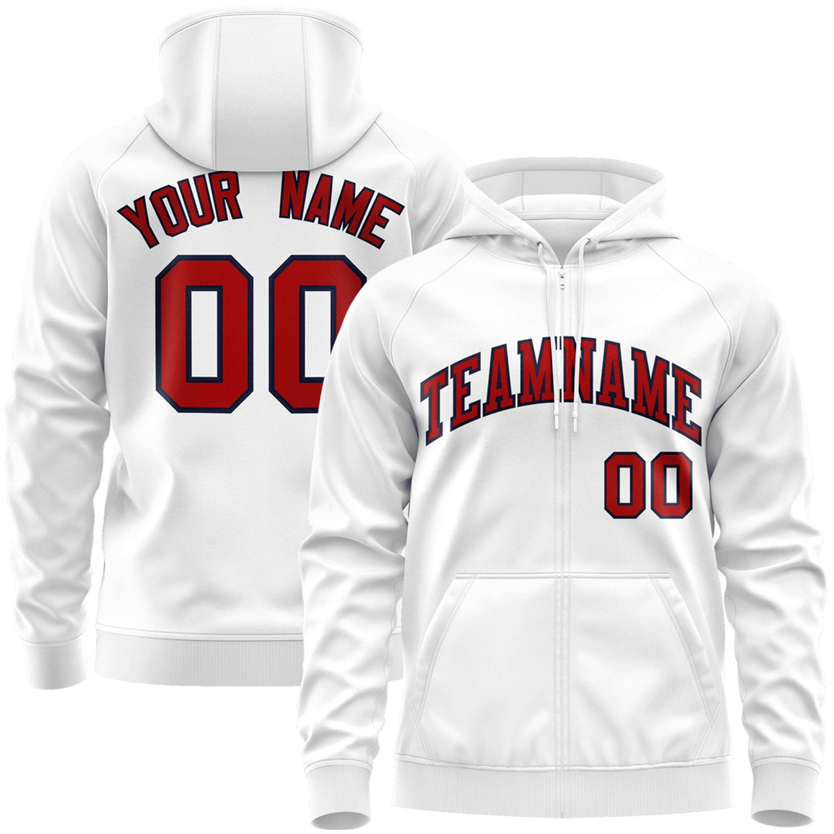 Custom Stitched White Red-Navy Sports Full-Zip Sweatshirt Hoodie| KXKSHOP