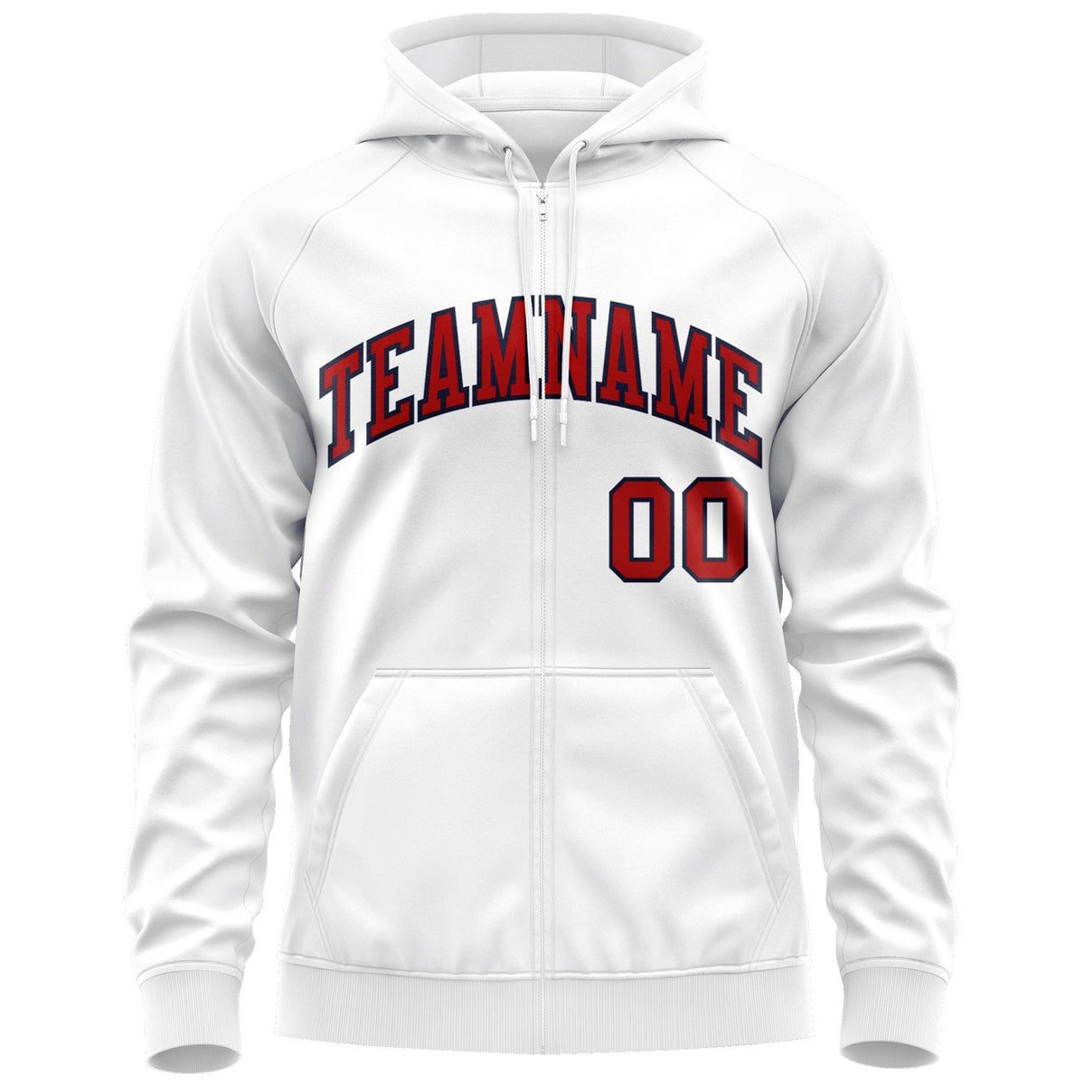 Custom Stitched White Red-Navy Sports Full-Zip Sweatshirt Hoodie| KXKSHOP
