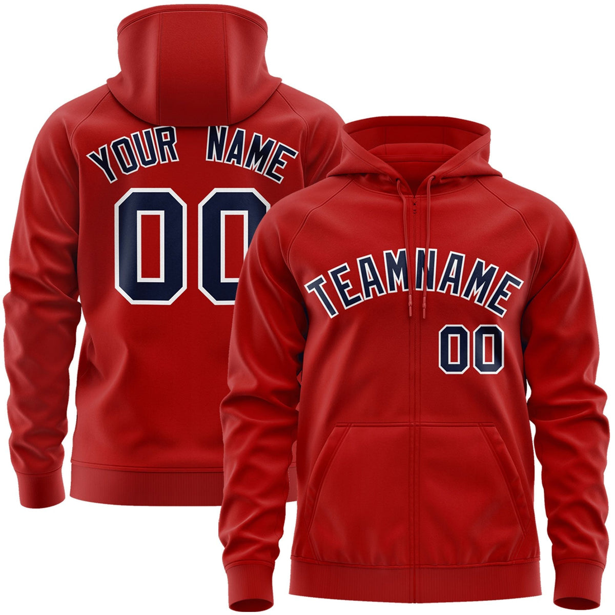 Custom Stitched Red Navy-White Sports Full-Zip Sweatshirt Hoodie| KXKSHOP
