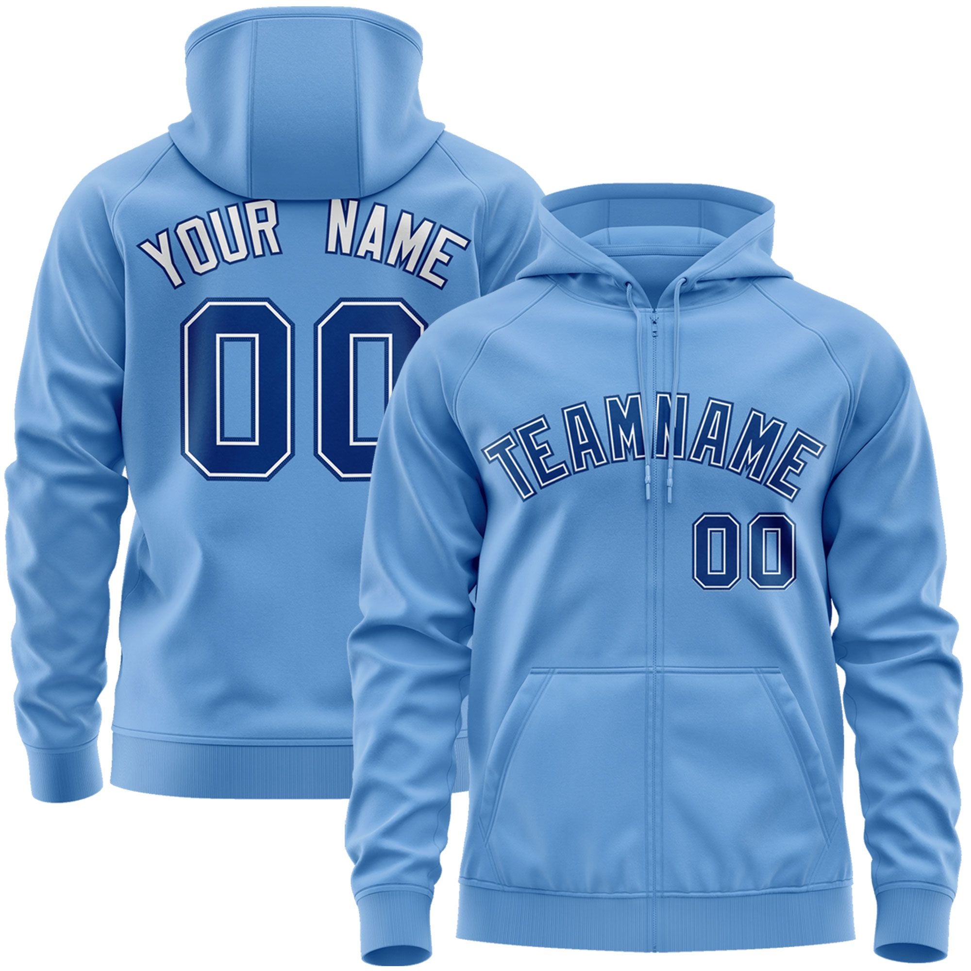Custom Stitched Lt Blue Royal-White Sports Full-Zip Sweatshirt Hoodie| KXKSHOP