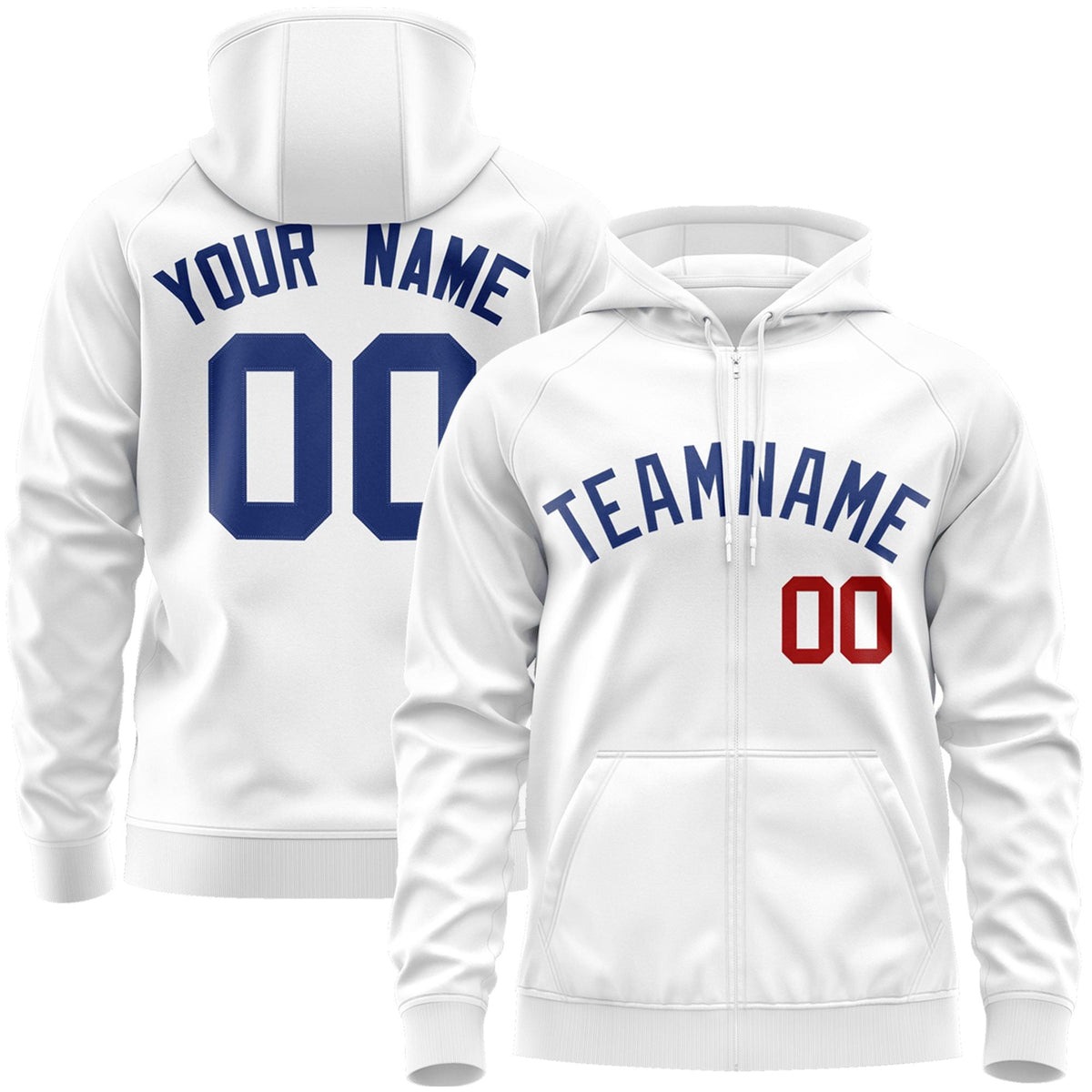 Custom Stitched White Royal Sports Full-Zip Sweatshirt Hoodie| KXKSHOP