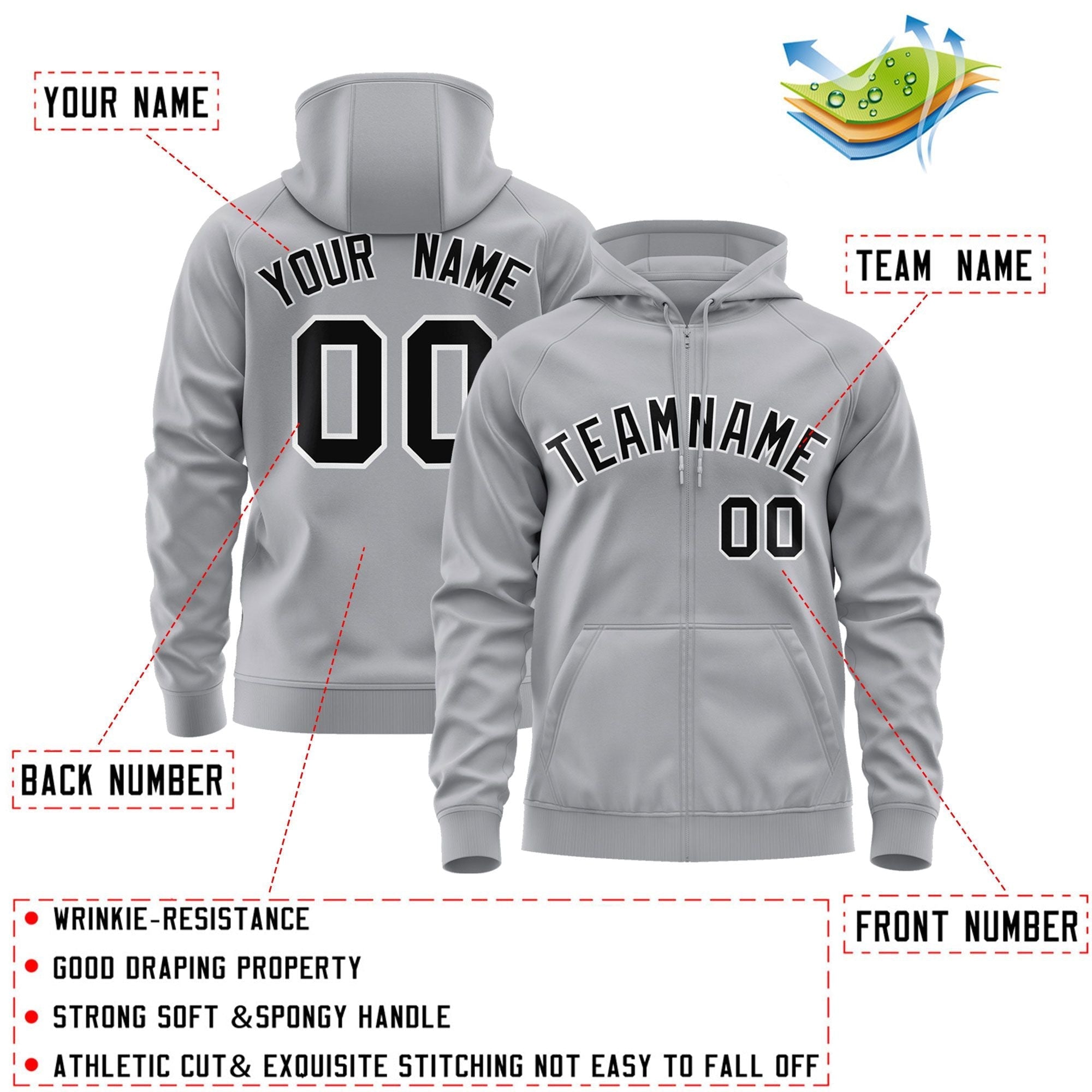 Custom Stitched Gray Black-White Sports Full-Zip Sweatshirt Hoodie| KXKSHOP