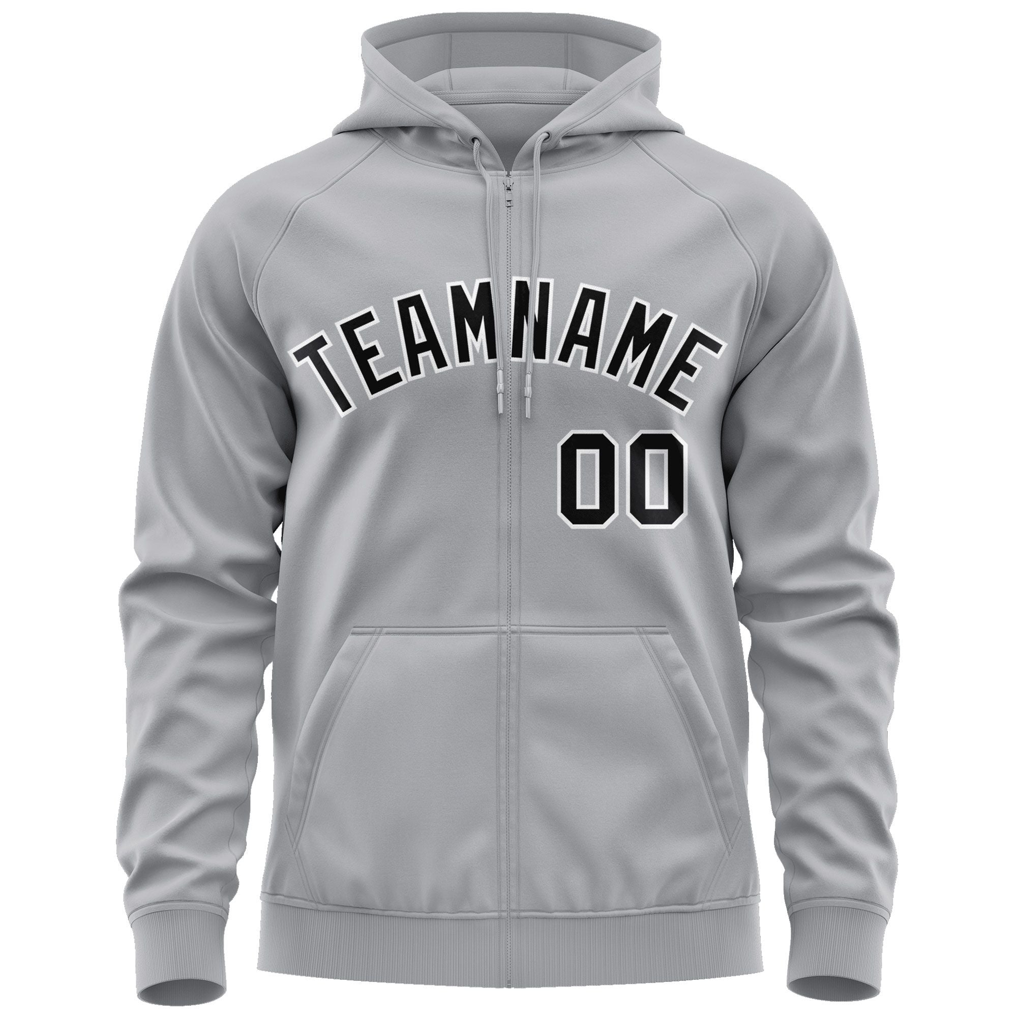 Custom Stitched Gray Black-White Sports Full-Zip Sweatshirt Hoodie| KXKSHOP