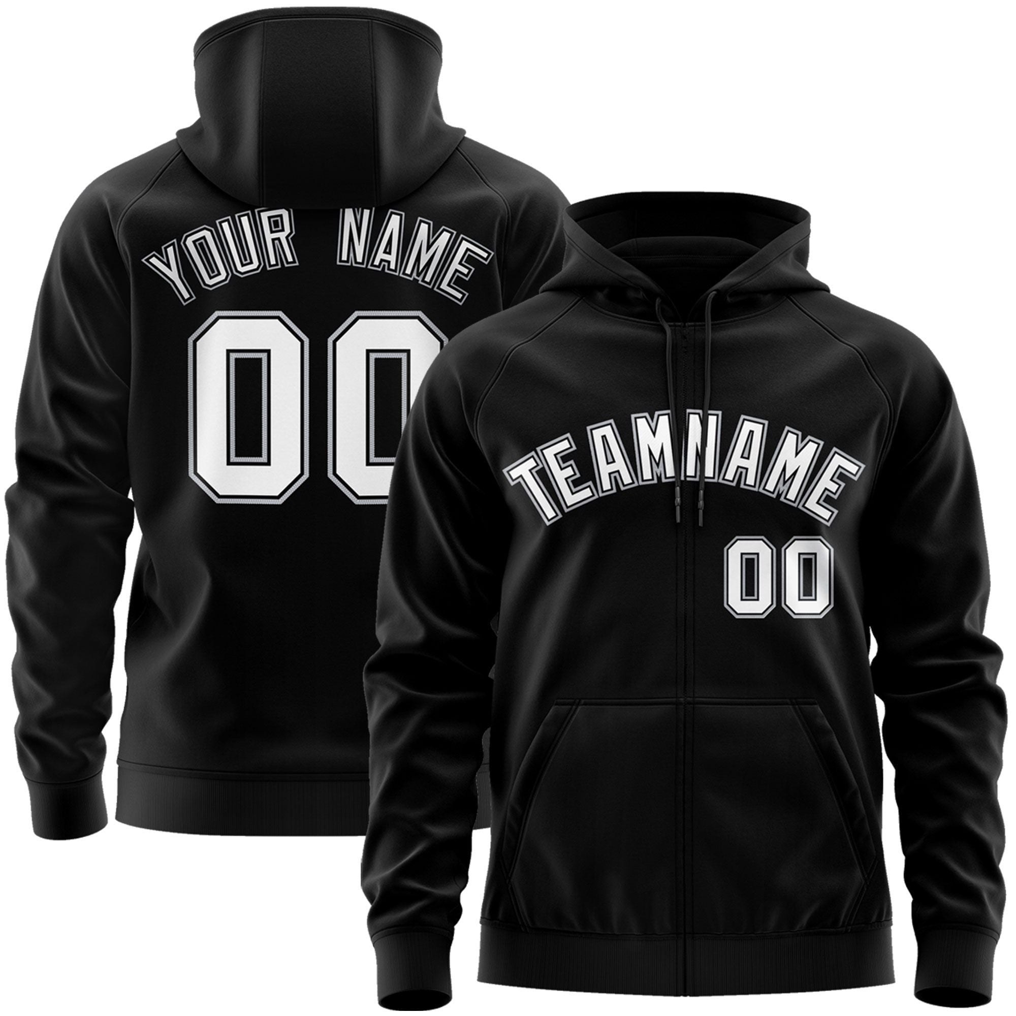 Custom Stitched Black White Sports Full-Zip Sweatshirt Hoodie| KXKSHOP
