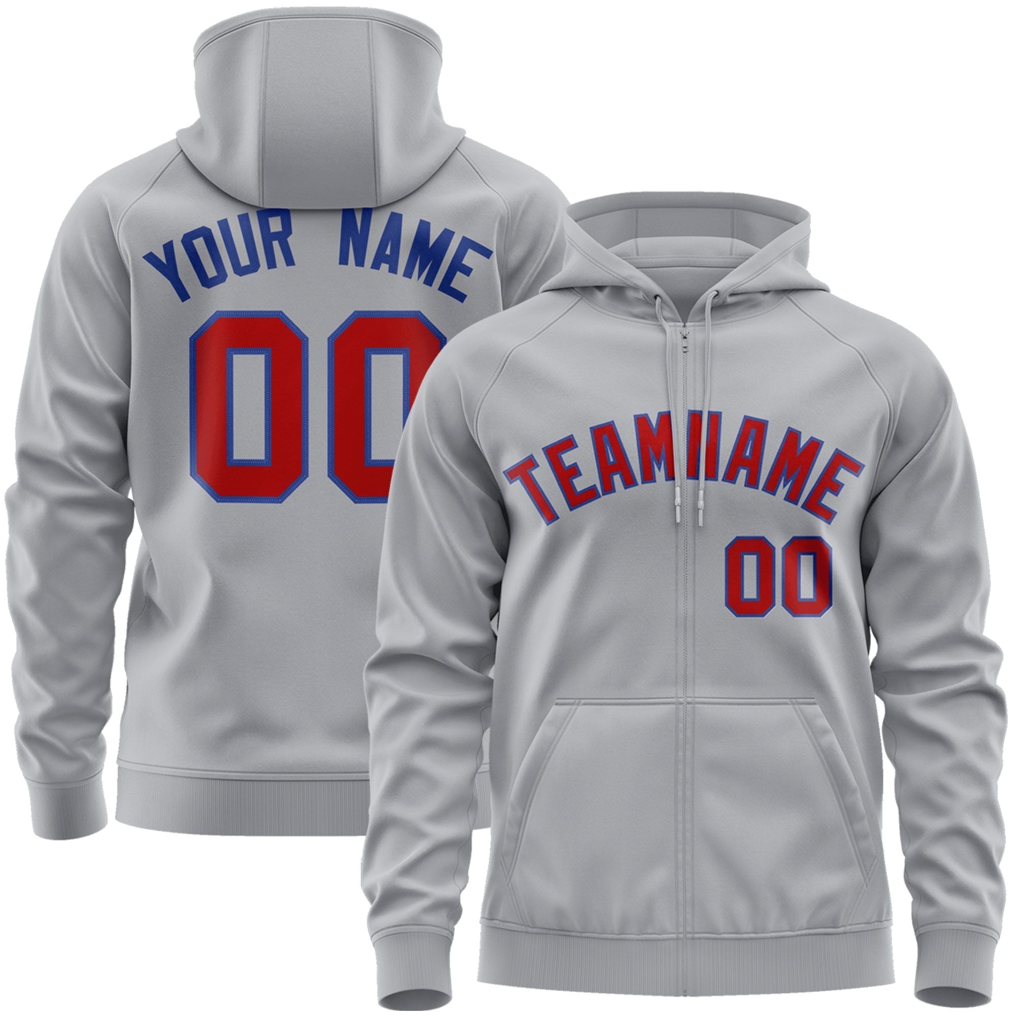 Custom Stitched Gray Red-Royal Sports Full-Zip Sweatshirt Hoodie| KXKSHOP