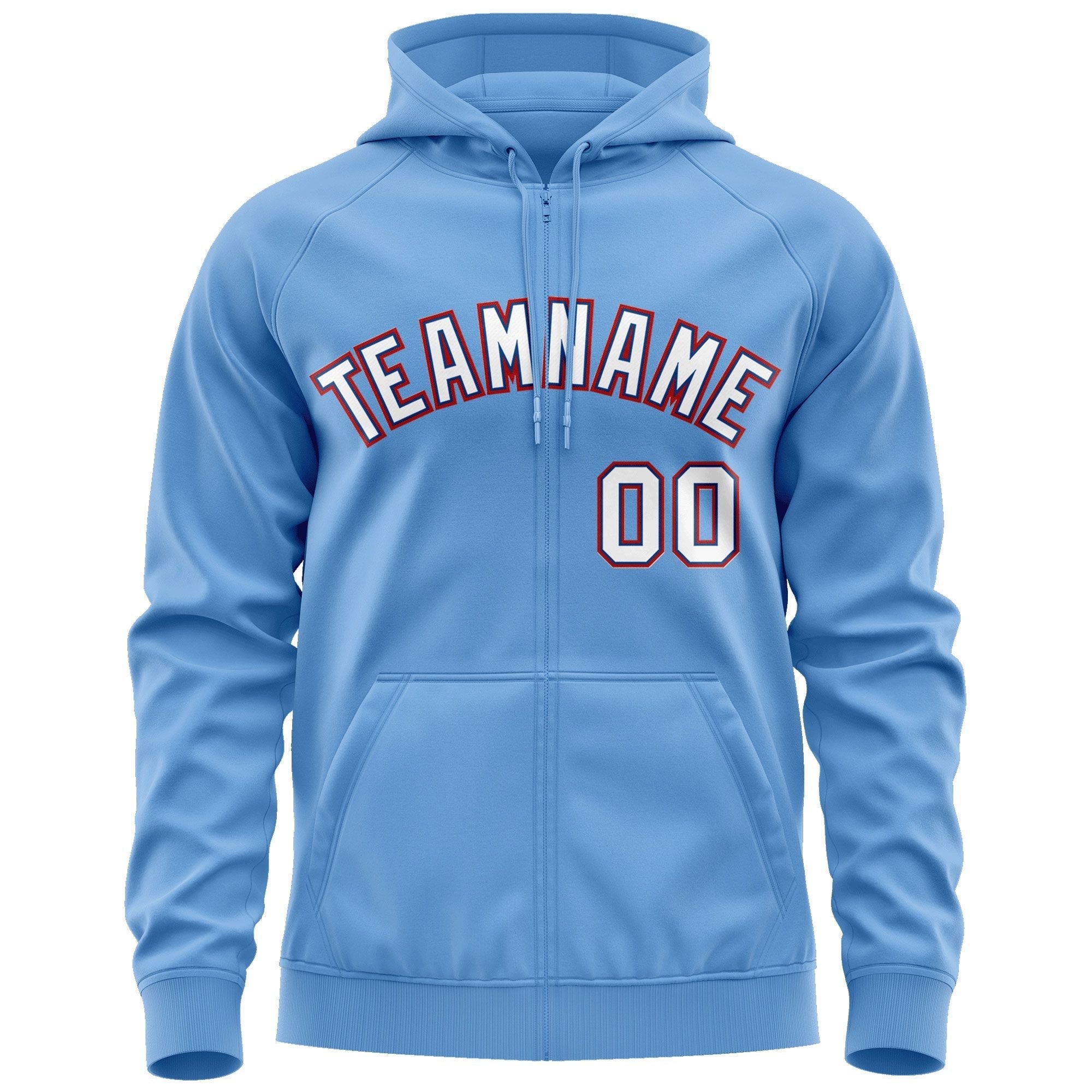 Custom Stitched Light Blue White-Red Sports Full-Zip Sweatshirt Hoodie| KXKSHOP