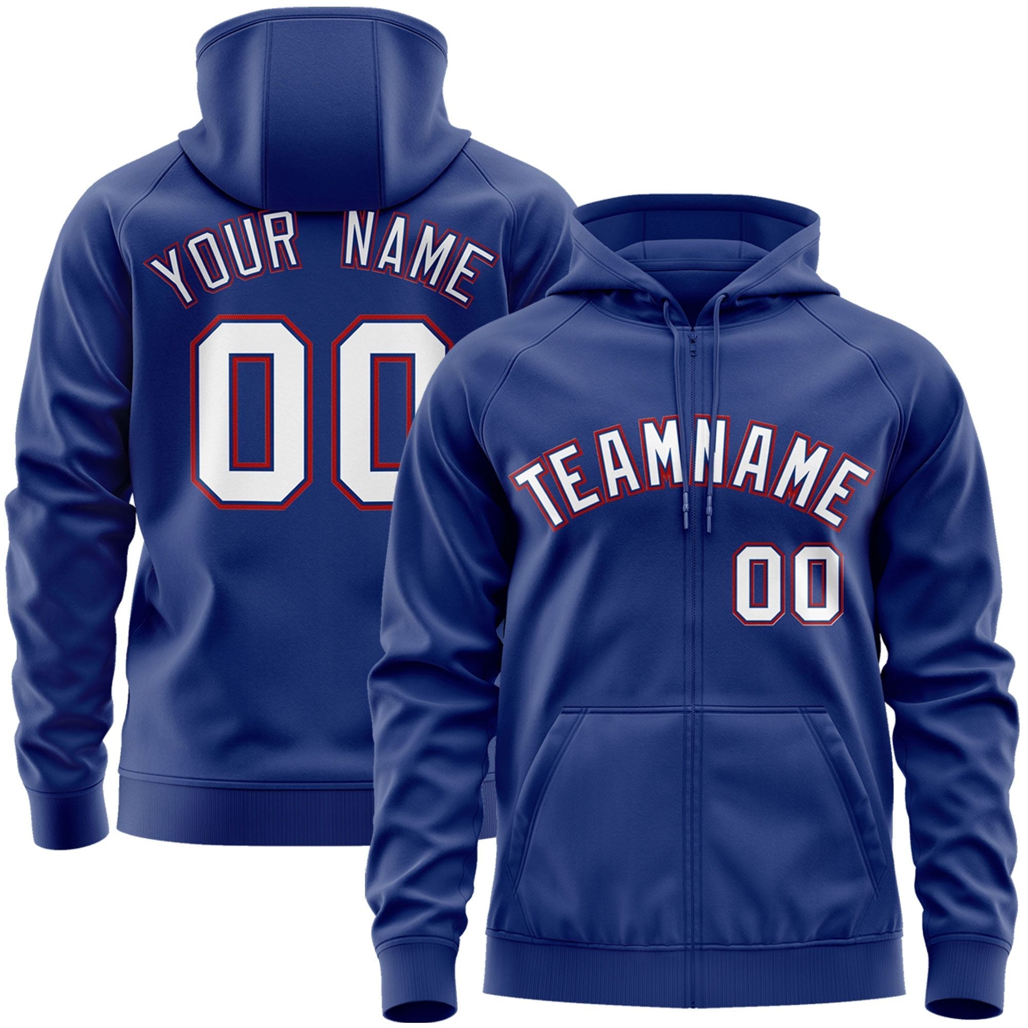 Custom Stitched Royal White-Red Sports Full-Zip Sweatshirt Hoodie| KXKSHOP