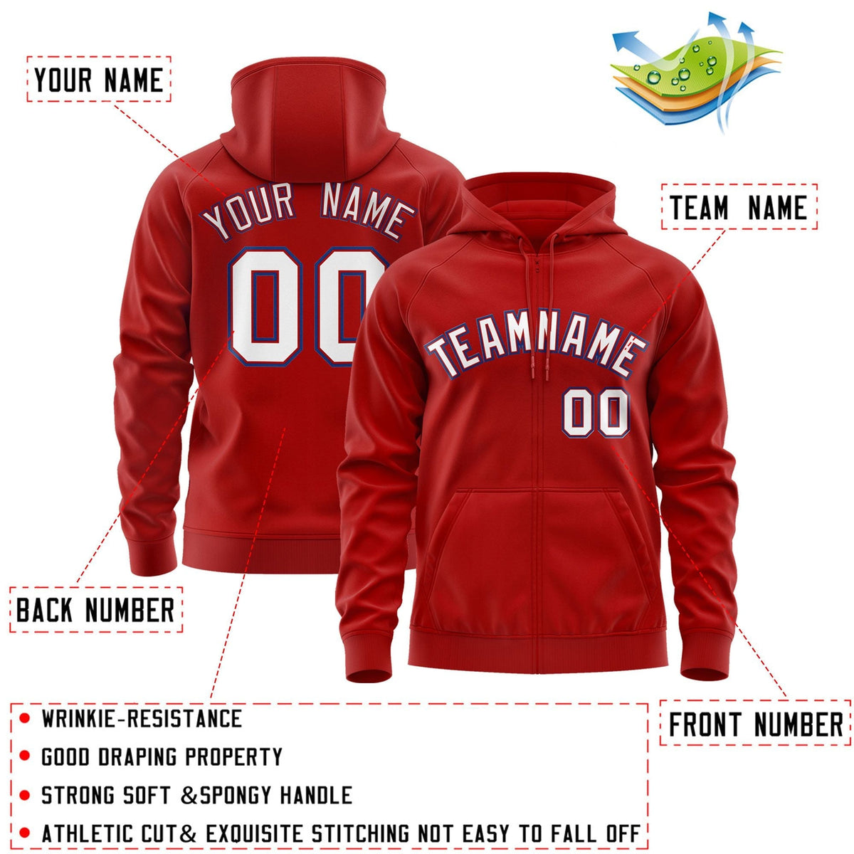 Custom Stitched Red White-Royal Sports Full-Zip Sweatshirt Hoodie| KXKSHOP