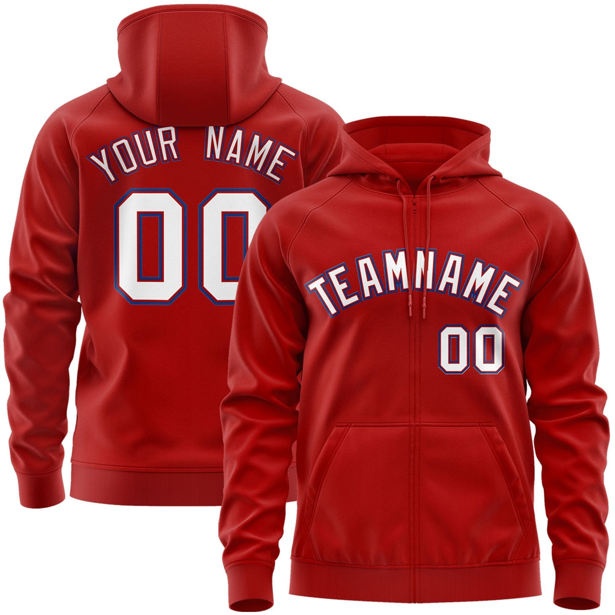 Custom Stitched Red White-Royal Sports Full-Zip Sweatshirt Hoodie| KXKSHOP