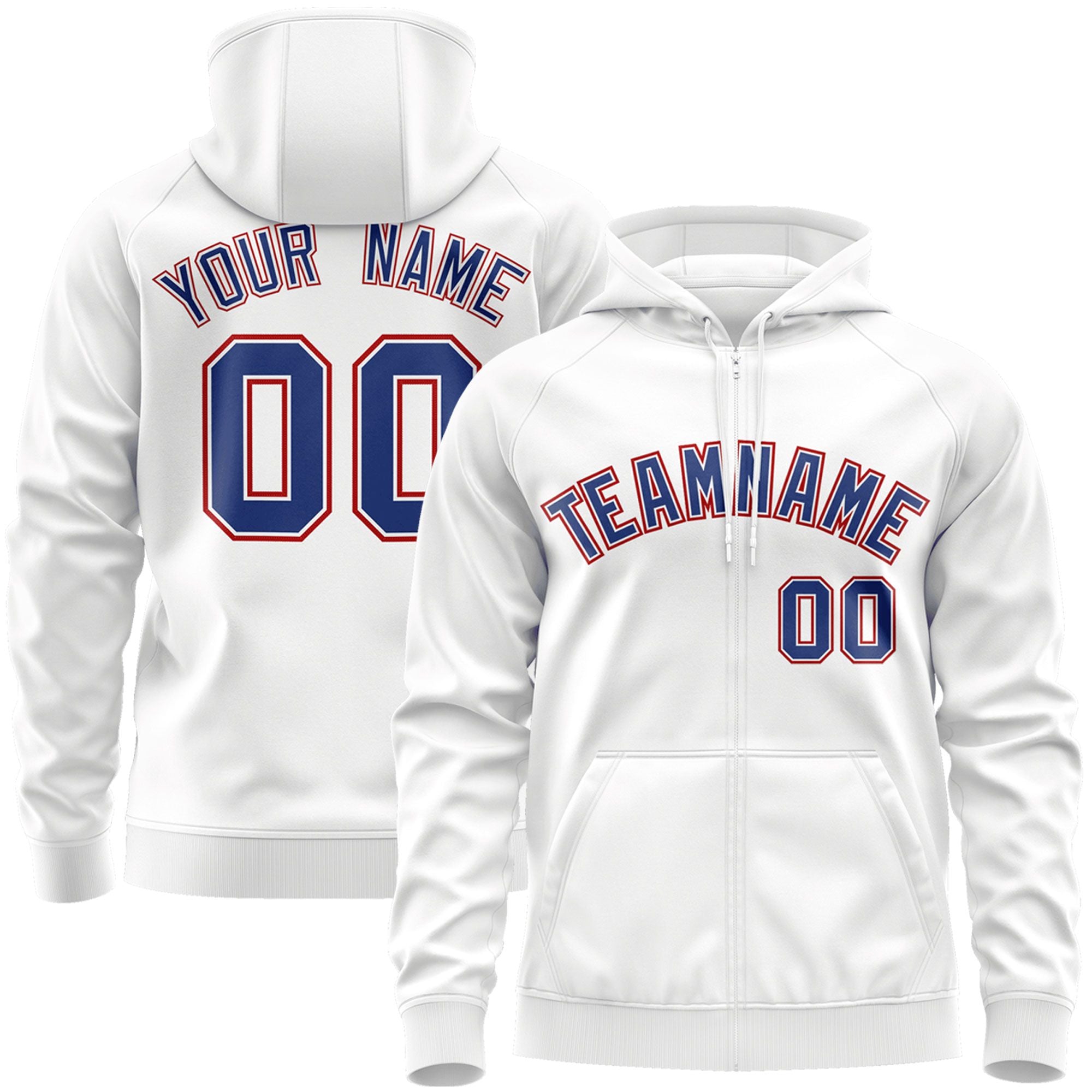 Custom Stitched White Royal-Red Sports Full-Zip Sweatshirt Hoodie| KXKSHOP
