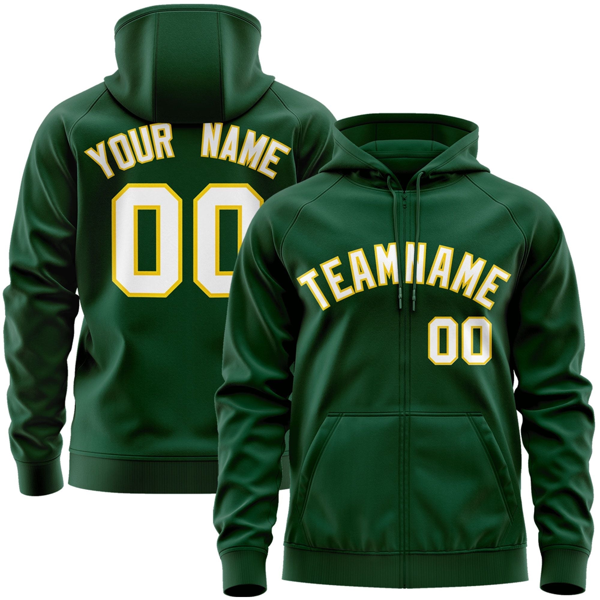 Custom Stitched Green White-Gold Sports Full-Zip Sweatshirt Hoodie| KXKSHOP