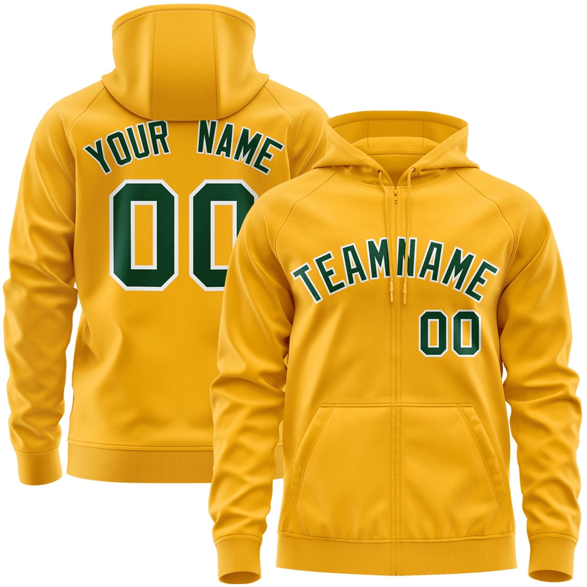 Custom Stitched Gold Kelly Green-White Sports Full-Zip Sweatshirt Hoodie| KXKSHOP