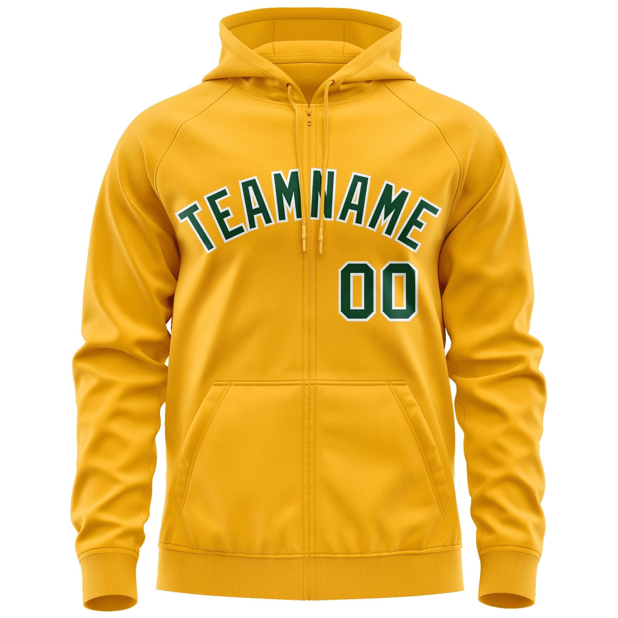 Custom Stitched Gold Kelly Green-White Sports Full-Zip Sweatshirt Hoodie| KXKSHOP