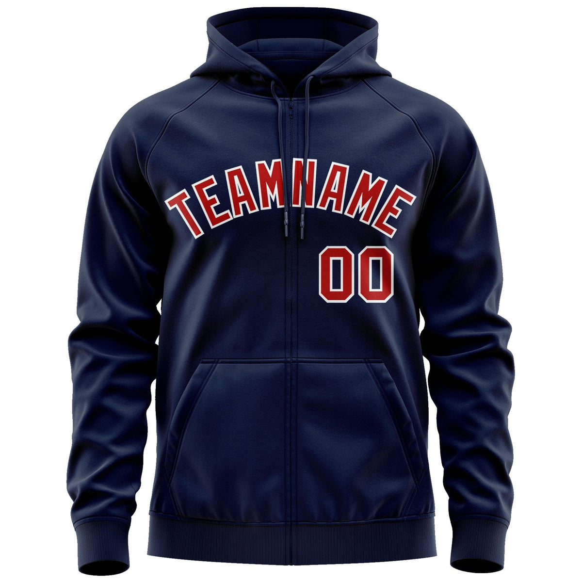 Custom Stitched Navy Red-White Sports Full-Zip Sweatshirt Hoodie| KXKSHOP