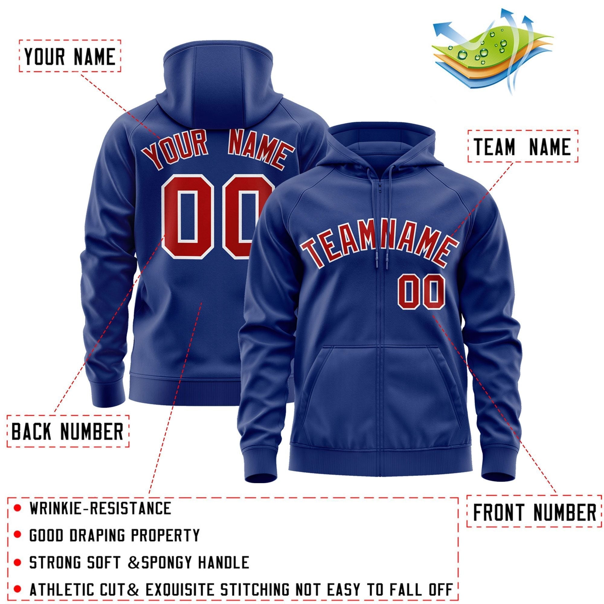 Custom Stitched Royal Red-White Sports Full-Zip Sweatshirt Hoodie| KXKSHOP