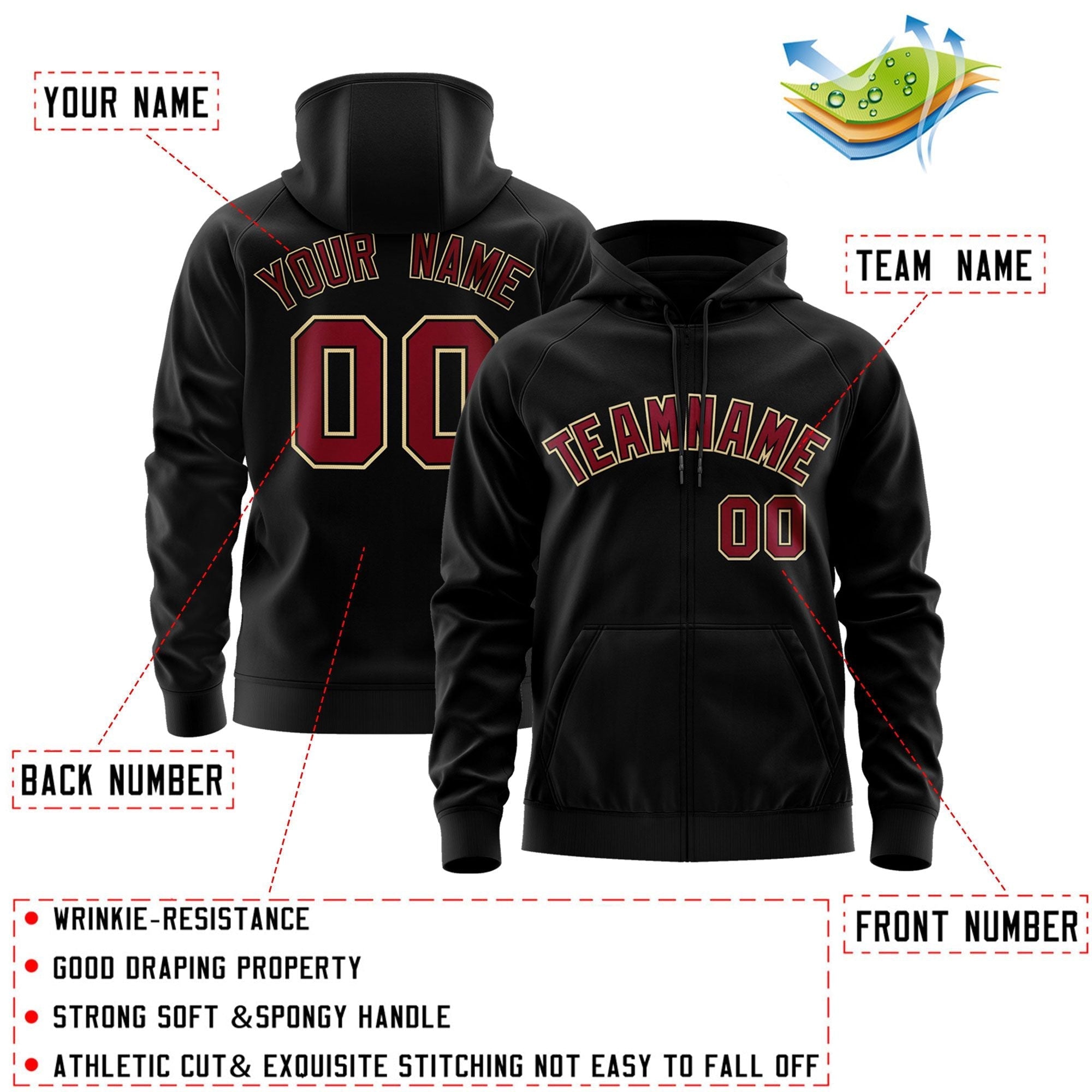 Custom Stitched Black Maroon-Khaki Sports Full-Zip Sweatshirt Hoodie| KXKSHOP