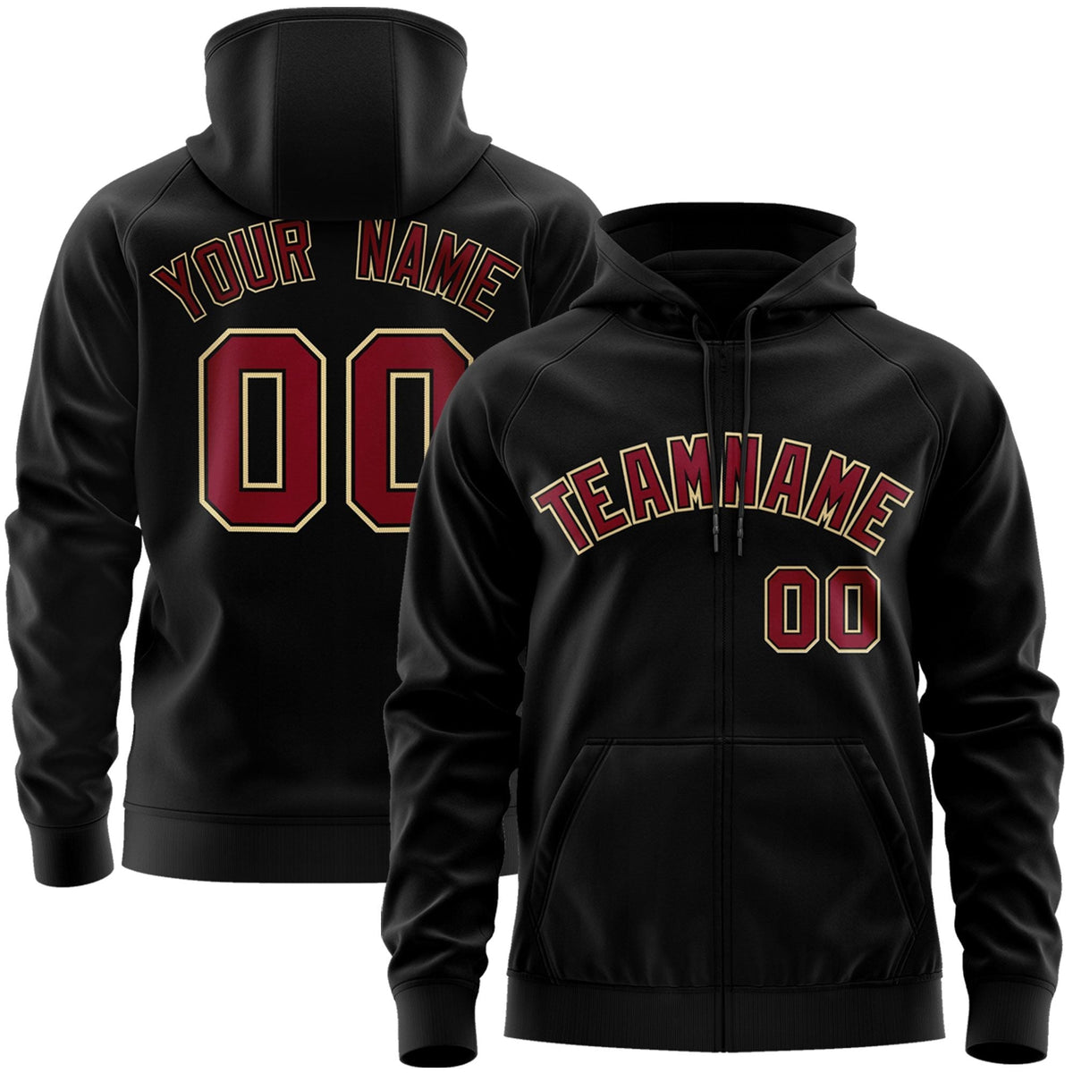 Custom Stitched Black Maroon-Khaki Sports Full-Zip Sweatshirt Hoodie| KXKSHOP
